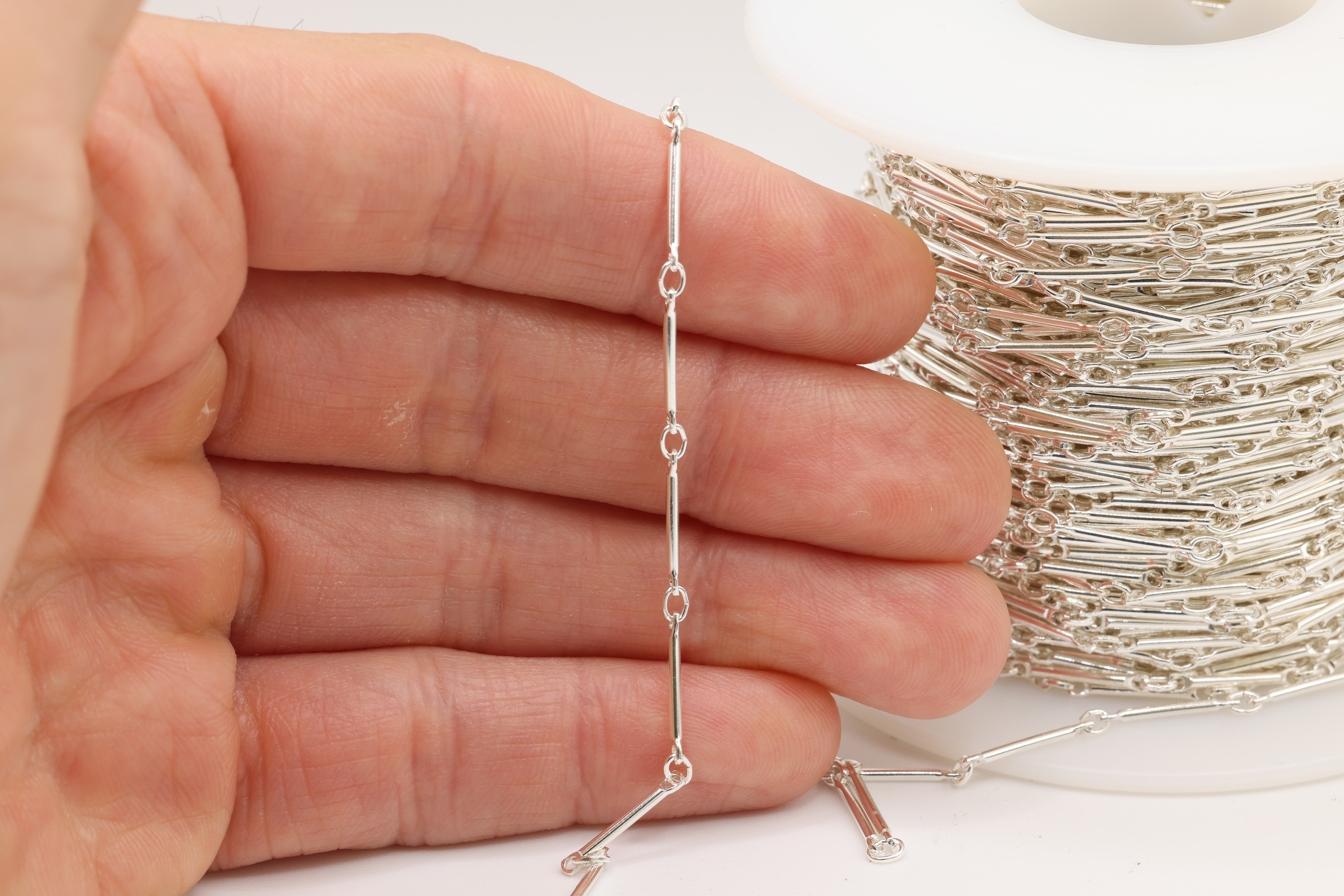 1mm x 12mm Bar Link Chain, 925 Sterling Silver, Wholesale, Pay Per Foot, Jewelry Making Chain