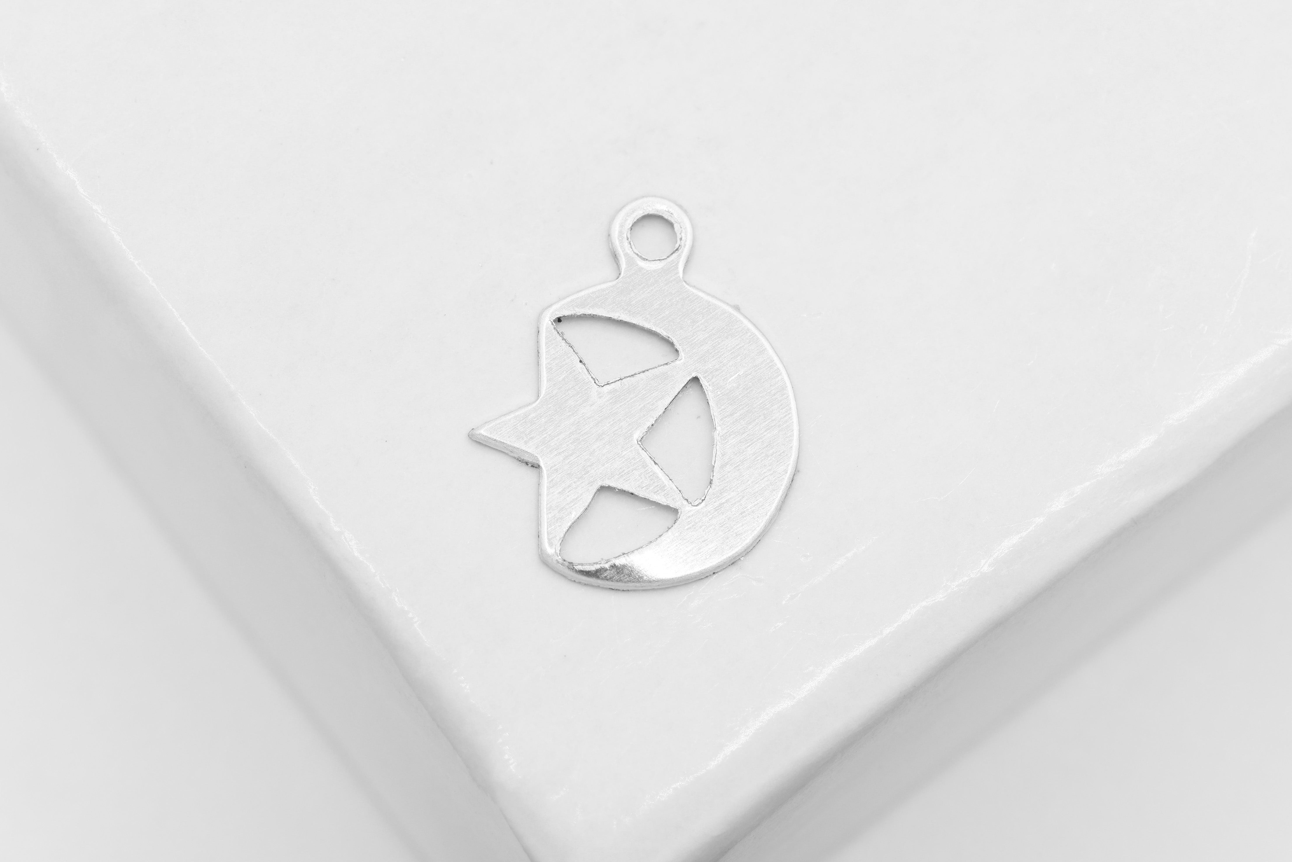 Moon Star Charm, 925 Sterling Silver, 10mm x 8mm, Wholesale, Celestial, Jewelry Making Charm