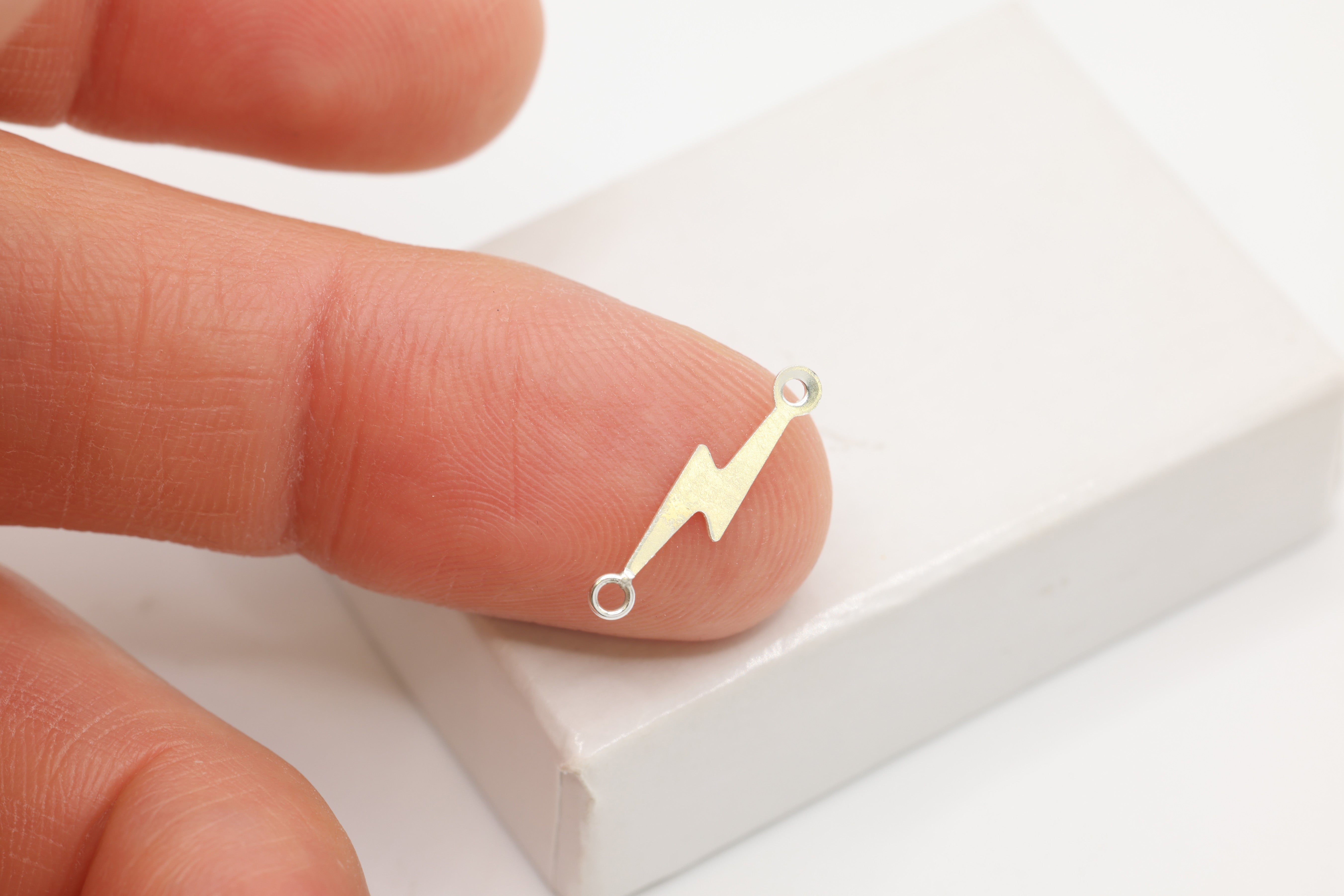 Lightning Bolt Connector Charm, 925 Sterling Silver, 15mm x 4mm, Wholesale, Celestial, Jewelry Making Charm