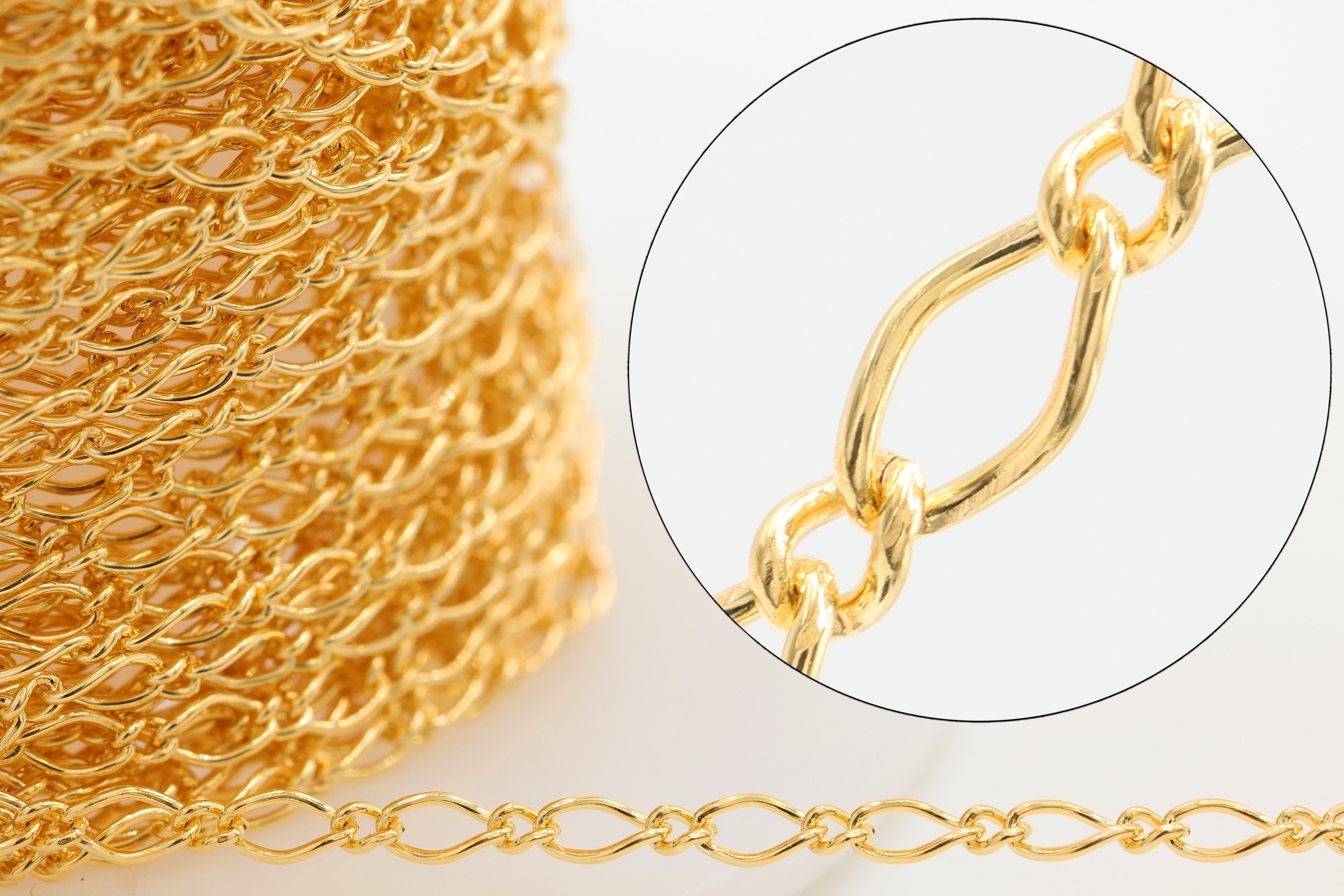 1.8mm Marquise Long & Short Chain, 14/20 Gold-Filled, Wholesale, Pay Per Foot, Jewelry Making Chain
