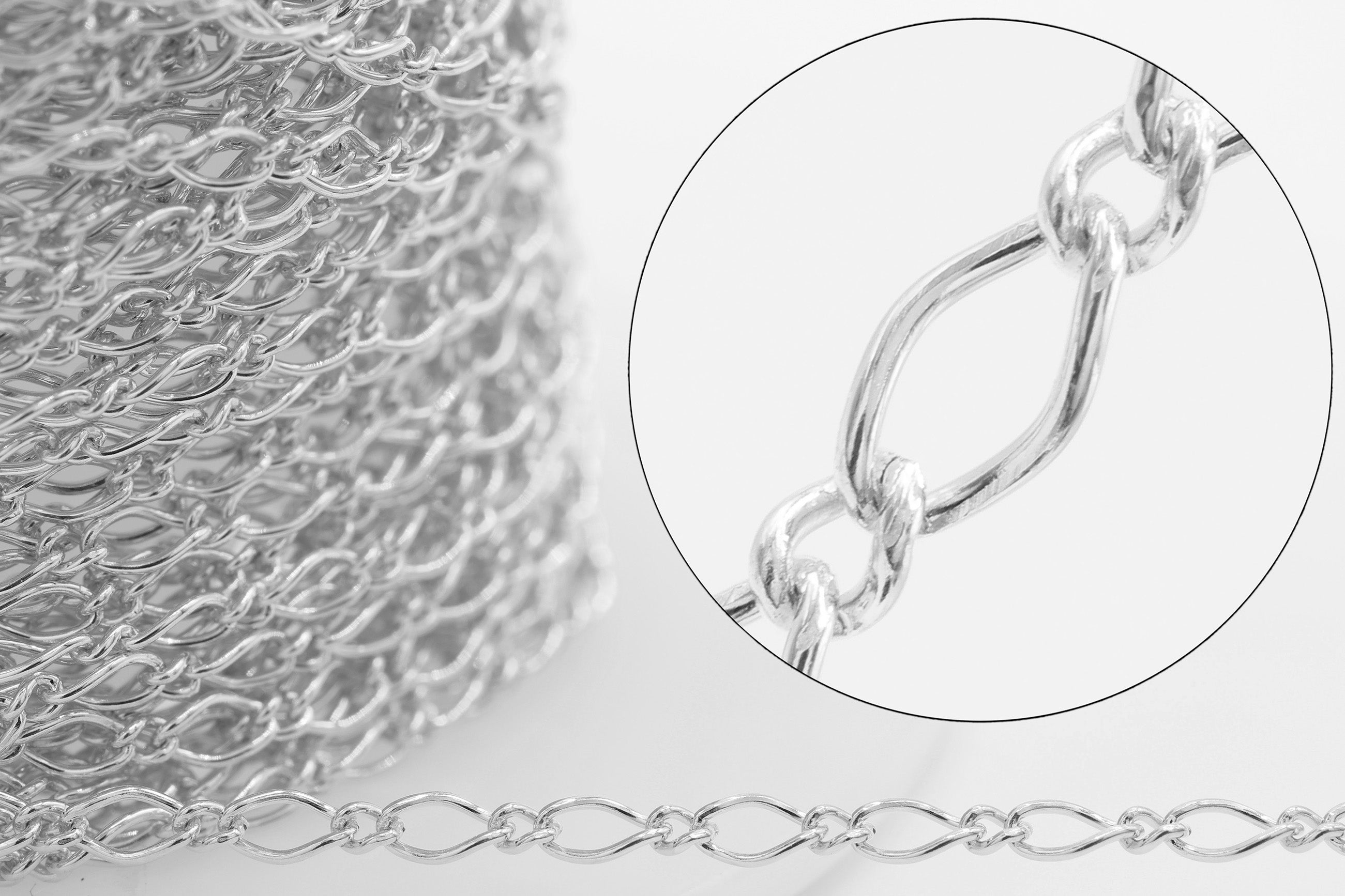 1.8mm Marquise Long & Short Chain, 925 Sterling Silver, Wholesale, Pay Per Foot, Jewelry Making Chain