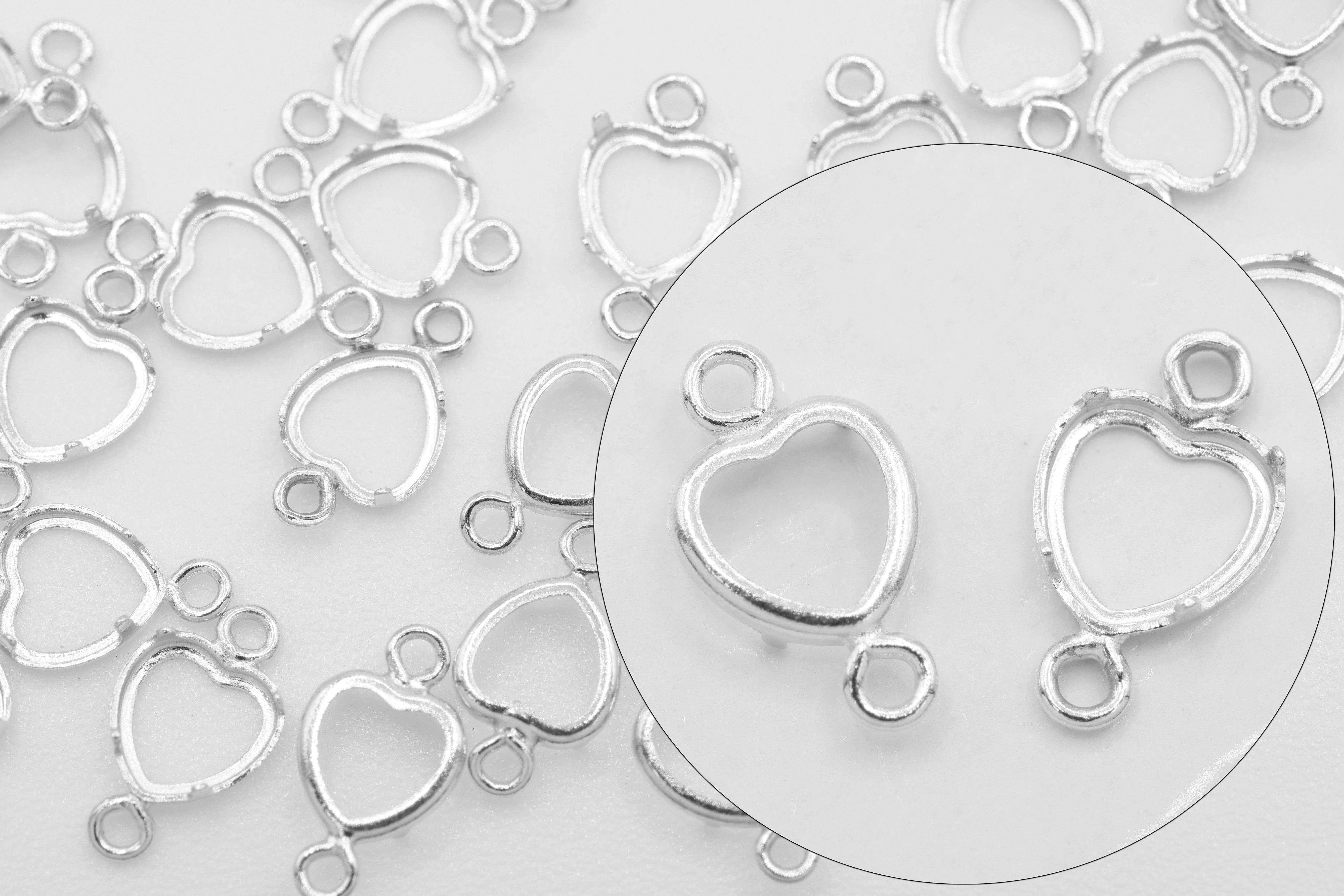 Heart Connector Bezel Self Set Bracket Charm, 925 Sterling Silver, 4mm x 4mm, Wholesale, Jewelry Making Charm