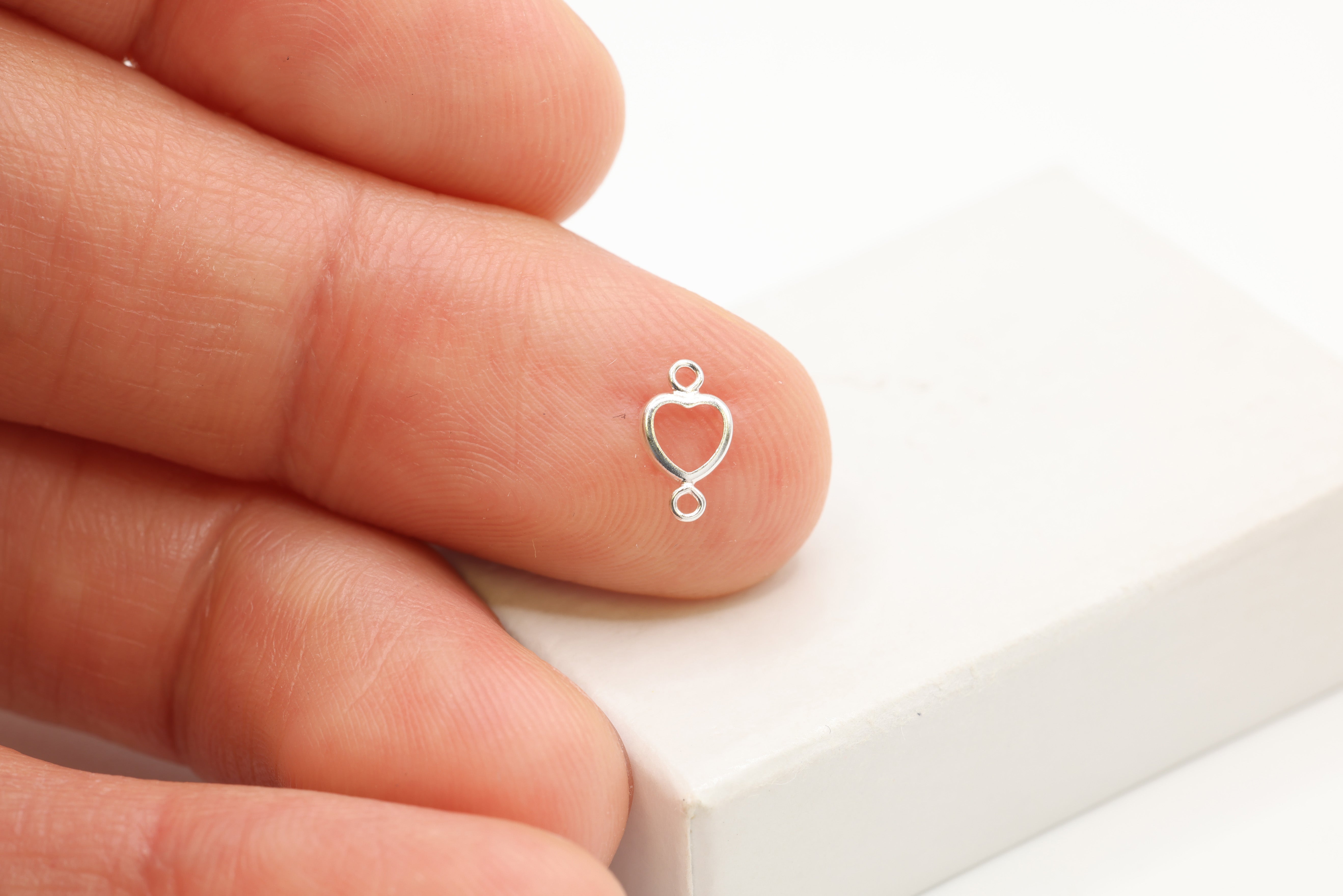 Heart Connector Bezel Self Set Bracket Charm, 925 Sterling Silver, 4mm x 4mm, Wholesale, Jewelry Making Charm
