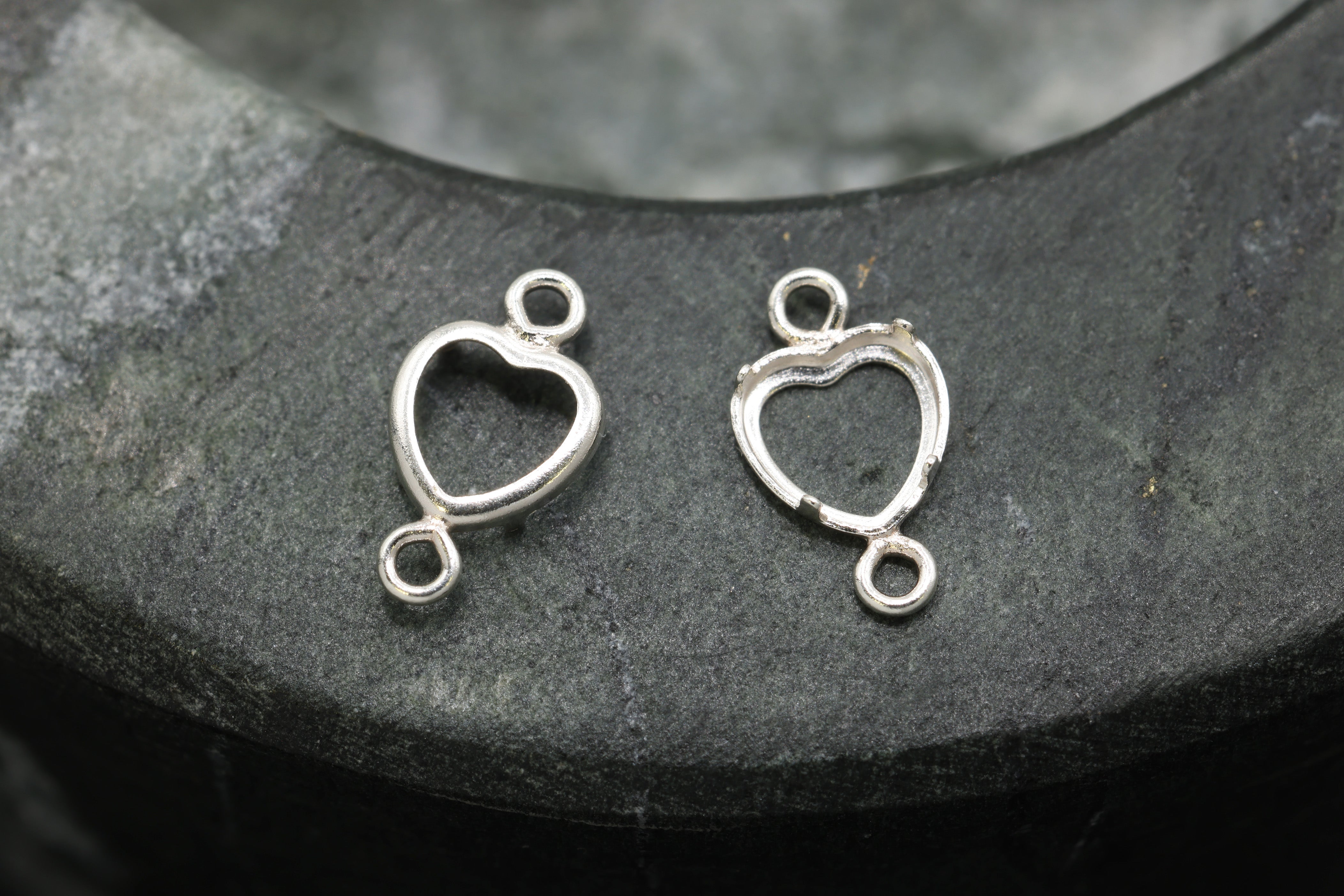 Heart Connector Bezel Self Set Bracket Charm, 925 Sterling Silver, 4mm x 4mm, Wholesale, Jewelry Making Charm