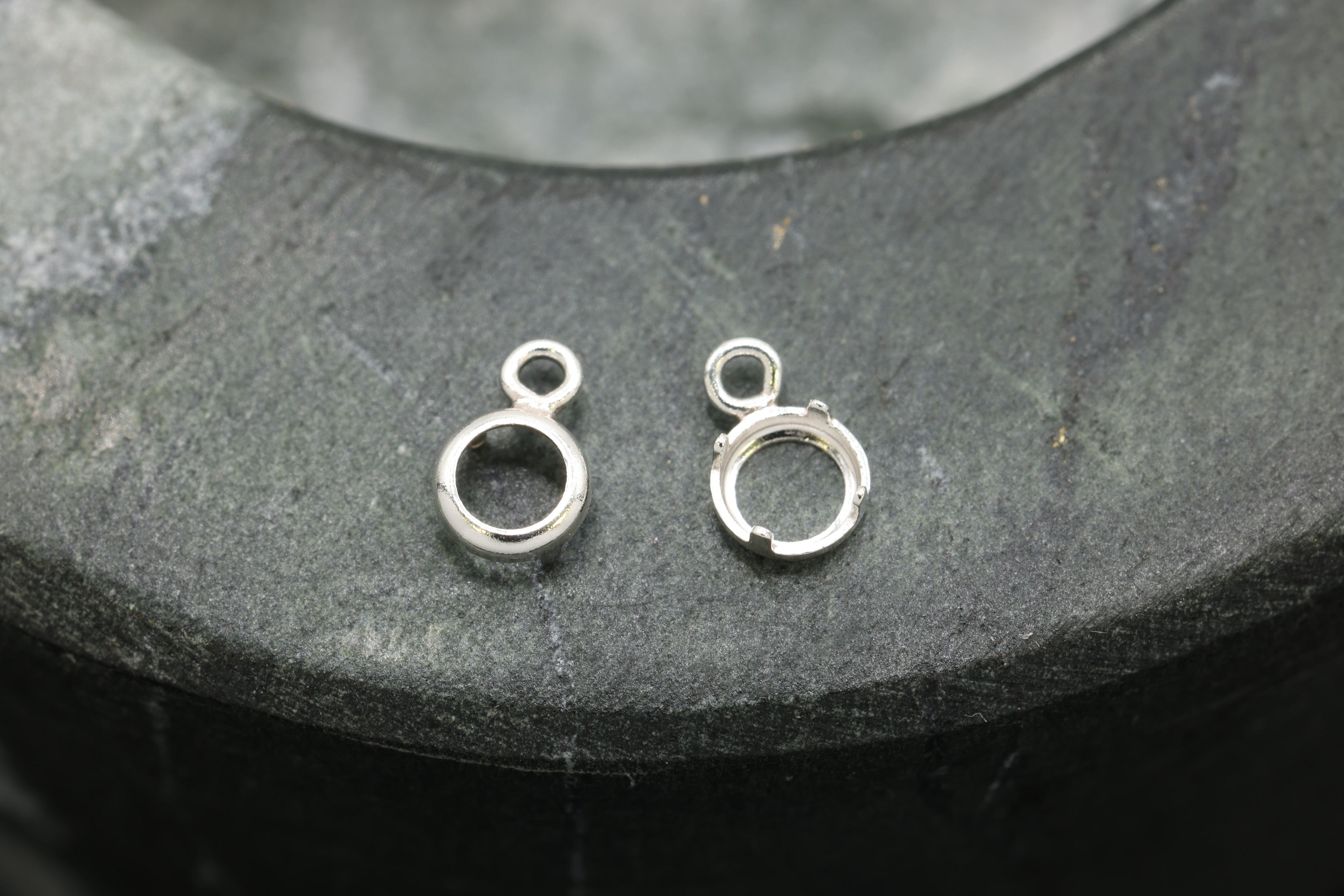 Round Bezel Self Set Bracket Charm, Sterling Silver, 3mm, Wholesale, Jewelry Making Charm