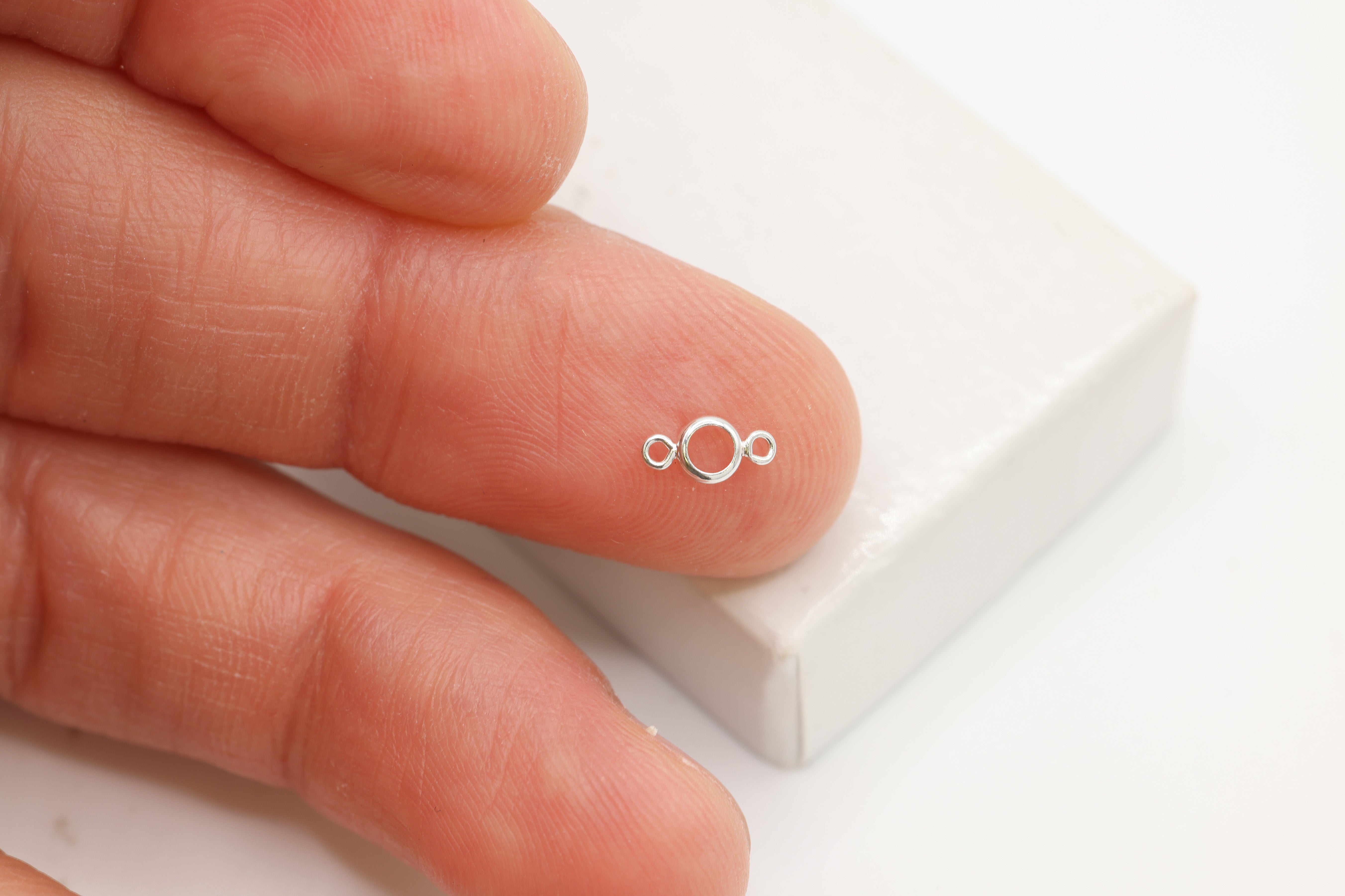 Round Connector Bezel Self Set Bracket Charm, 925 Sterling Silver, 3mm, Wholesale, Jewelry Making Charm