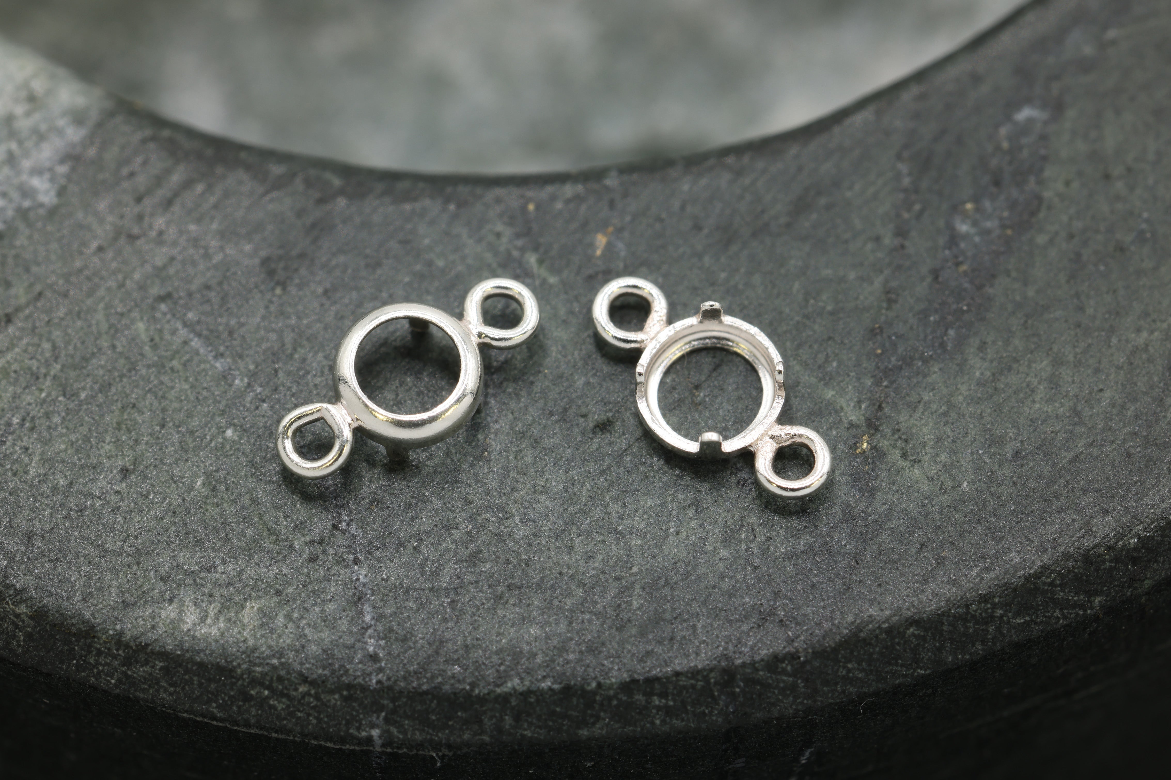 Round Connector Bezel Self Set Bracket Charm, 925 Sterling Silver, 3mm, Wholesale, Jewelry Making Charm