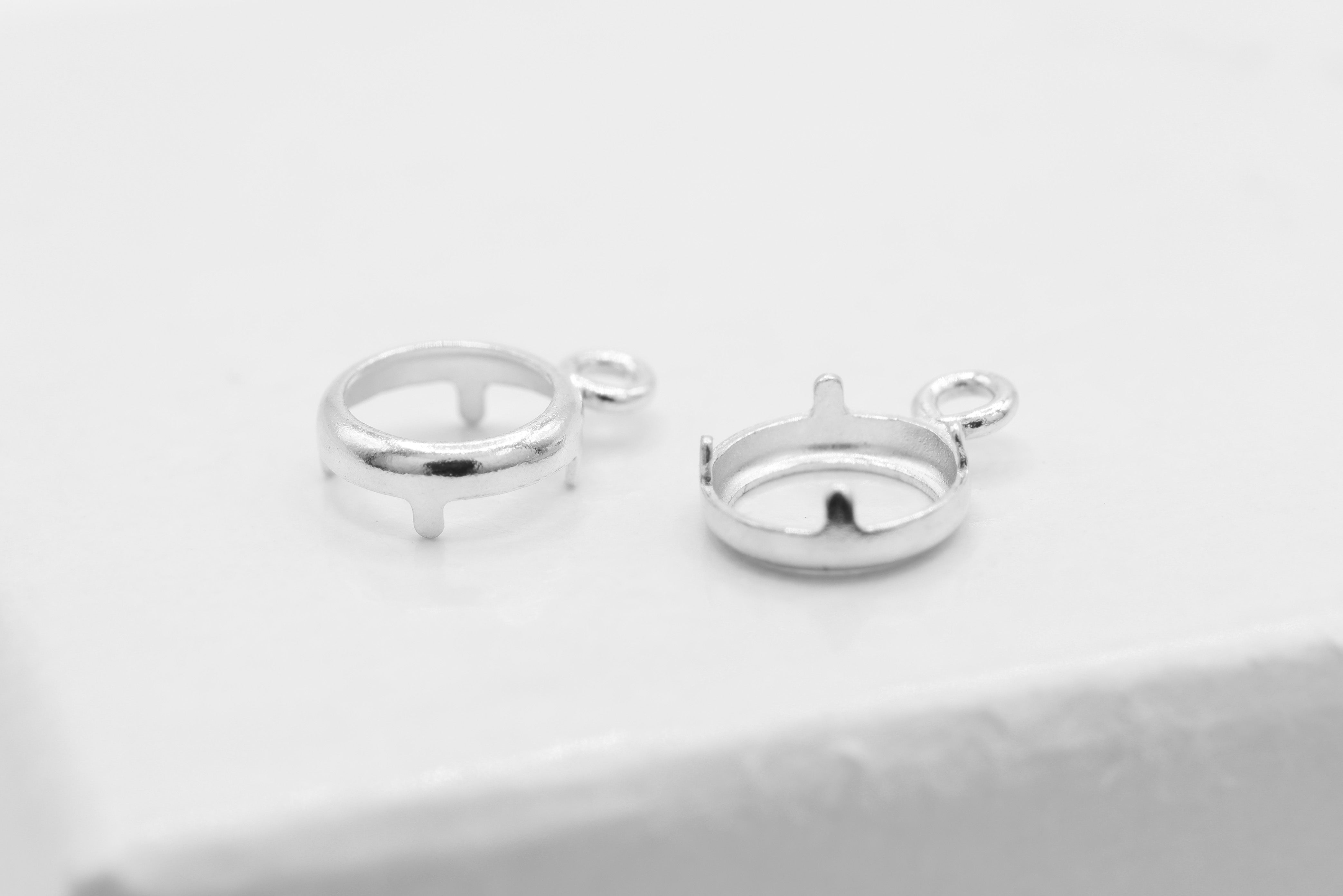 Round Bezel Self Set Bracket Charm, 925 Sterling Silver, 4mm, Wholesale, Jewelry Making Charm