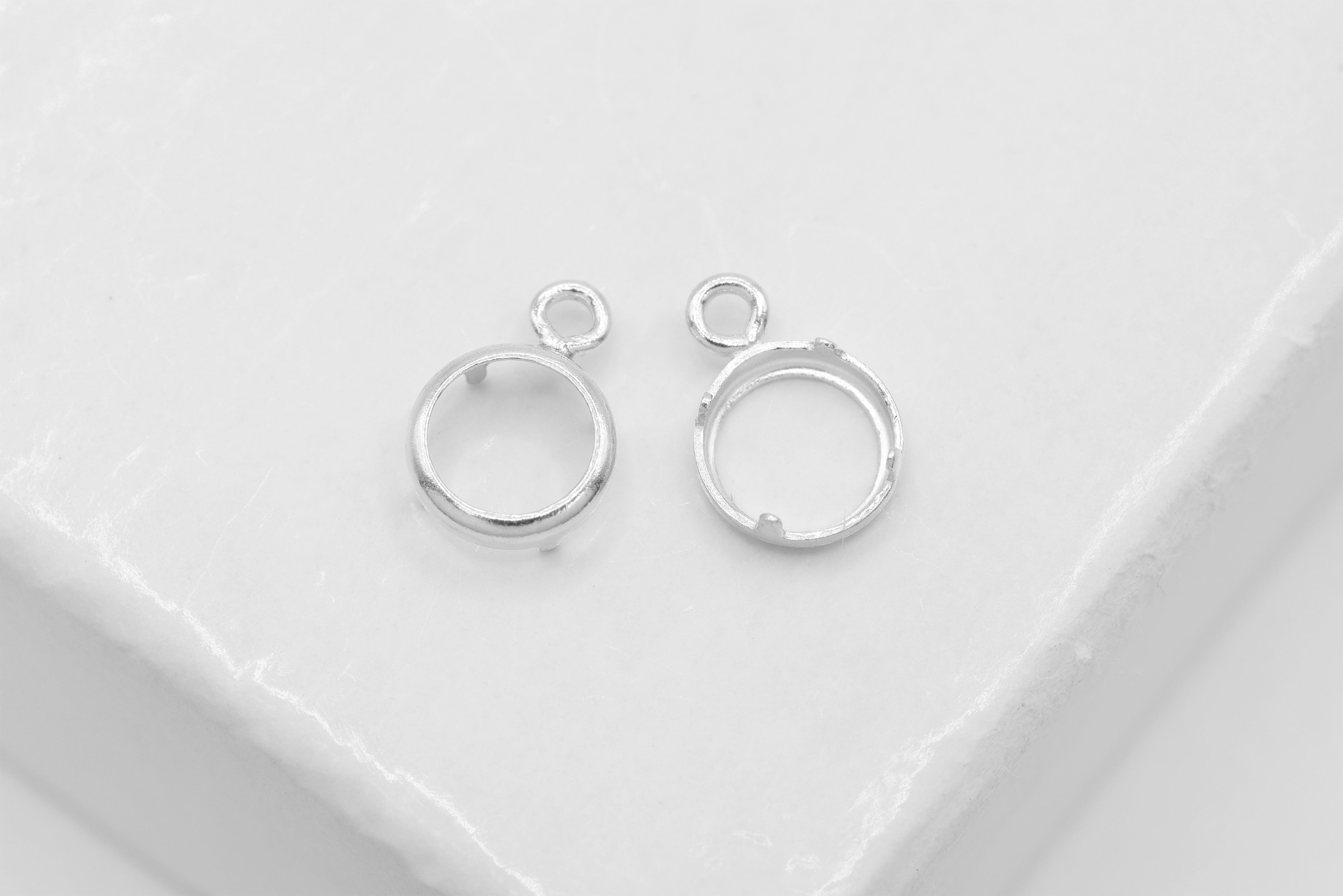 Round Bezel Self Set Bracket Charm, 925 Sterling Silver, 4mm, Wholesale, Jewelry Making Charm