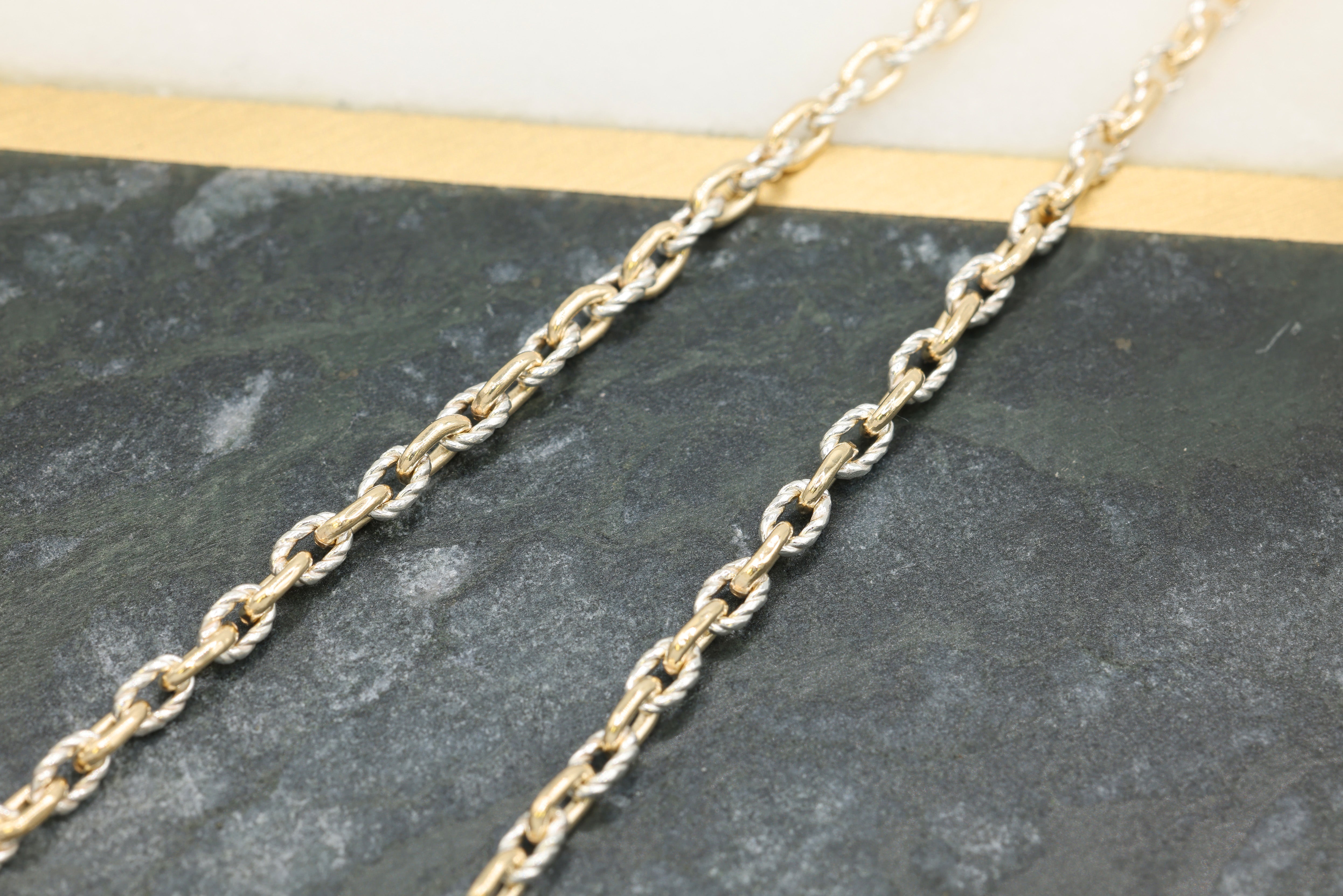 2.5mm Cable Knurled Two Tone Chain, 14/20 Gold-Filled and 925 Sterling Silver, Wholesale, Pay Per Foot, Jewelry Making Chain