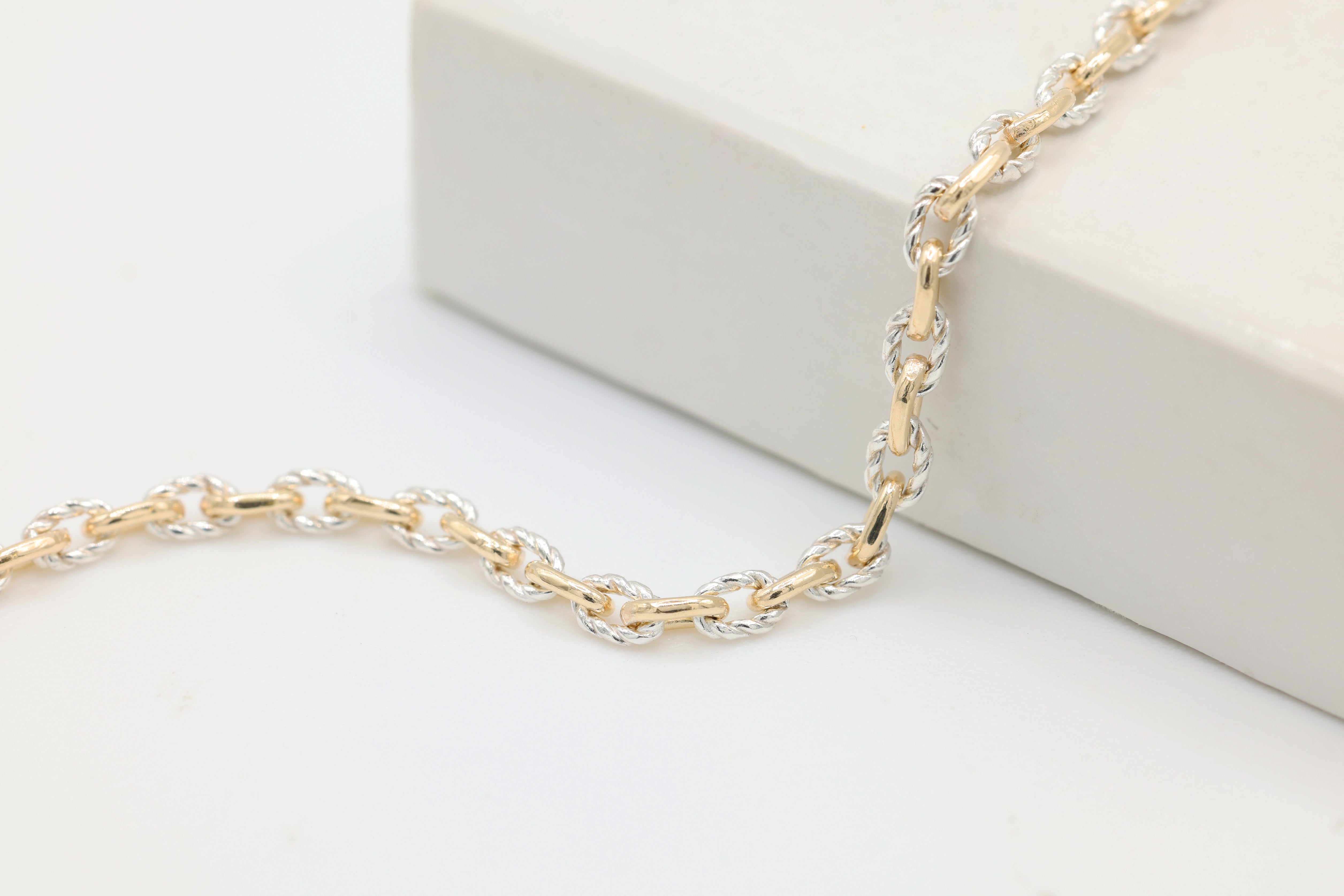 2.5mm Cable Knurled Two Tone Chain, 14/20 Gold-Filled and 925 Sterling Silver, Wholesale, Pay Per Foot, Jewelry Making Chain