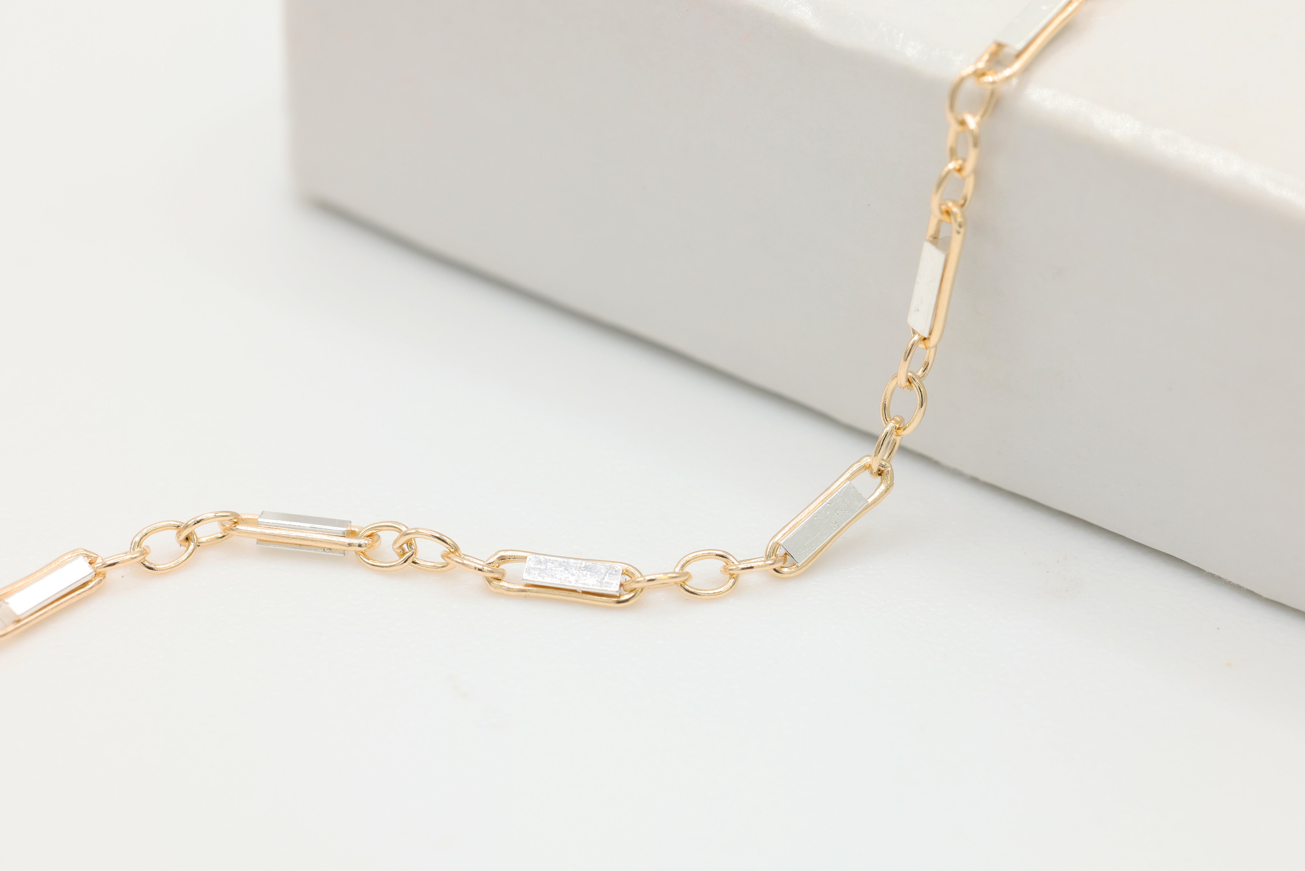 1.3mm x 5mm Bar Two Tone Chain, 14/20 Gold-Filled and 925 Sterling Silver, Wholesale, Pay Per Foot, Jewelry Making Chain