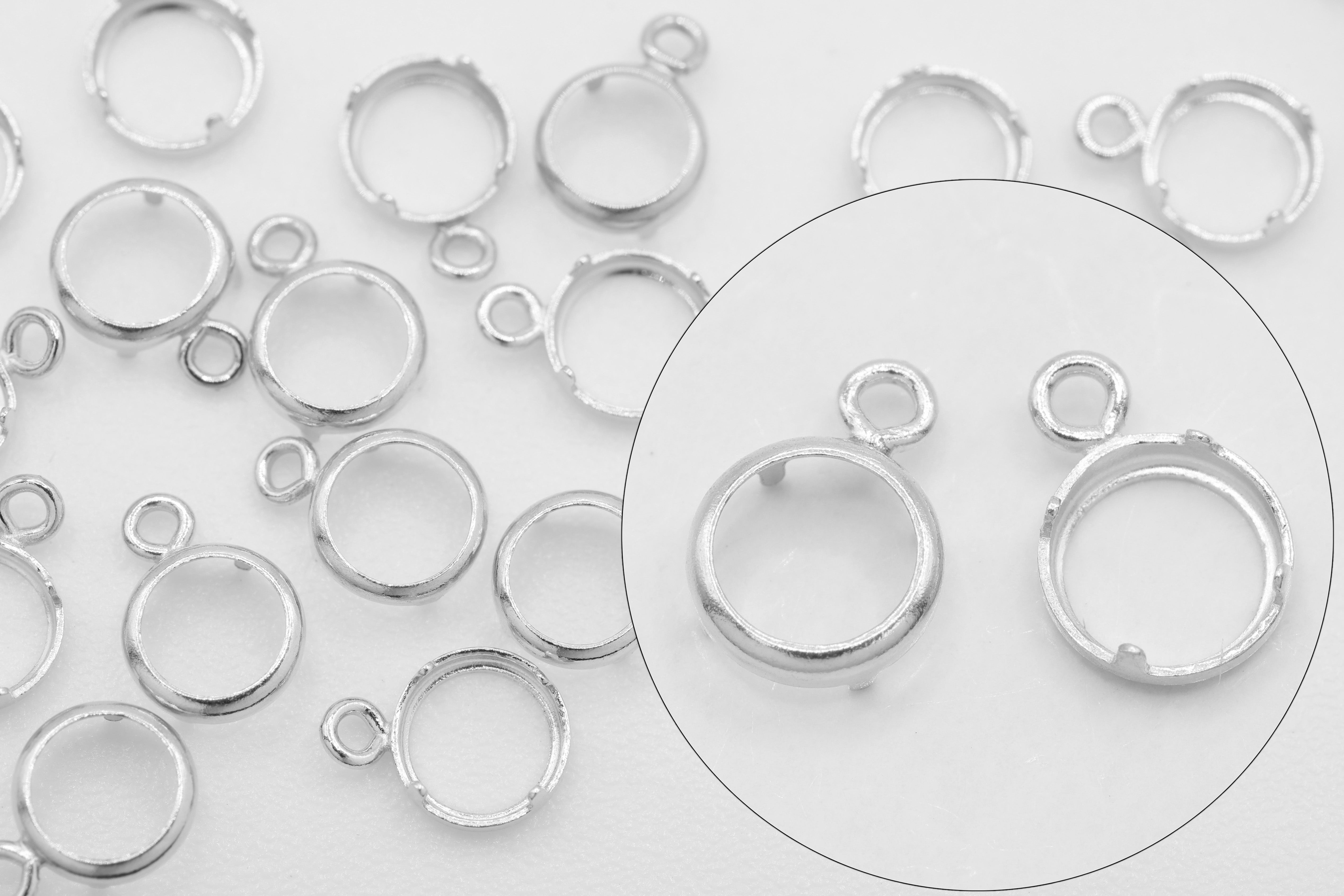 Round Bezel Self Set Bracket Charm, 925 Sterling Silver, 4mm, Wholesale, Jewelry Making Charm