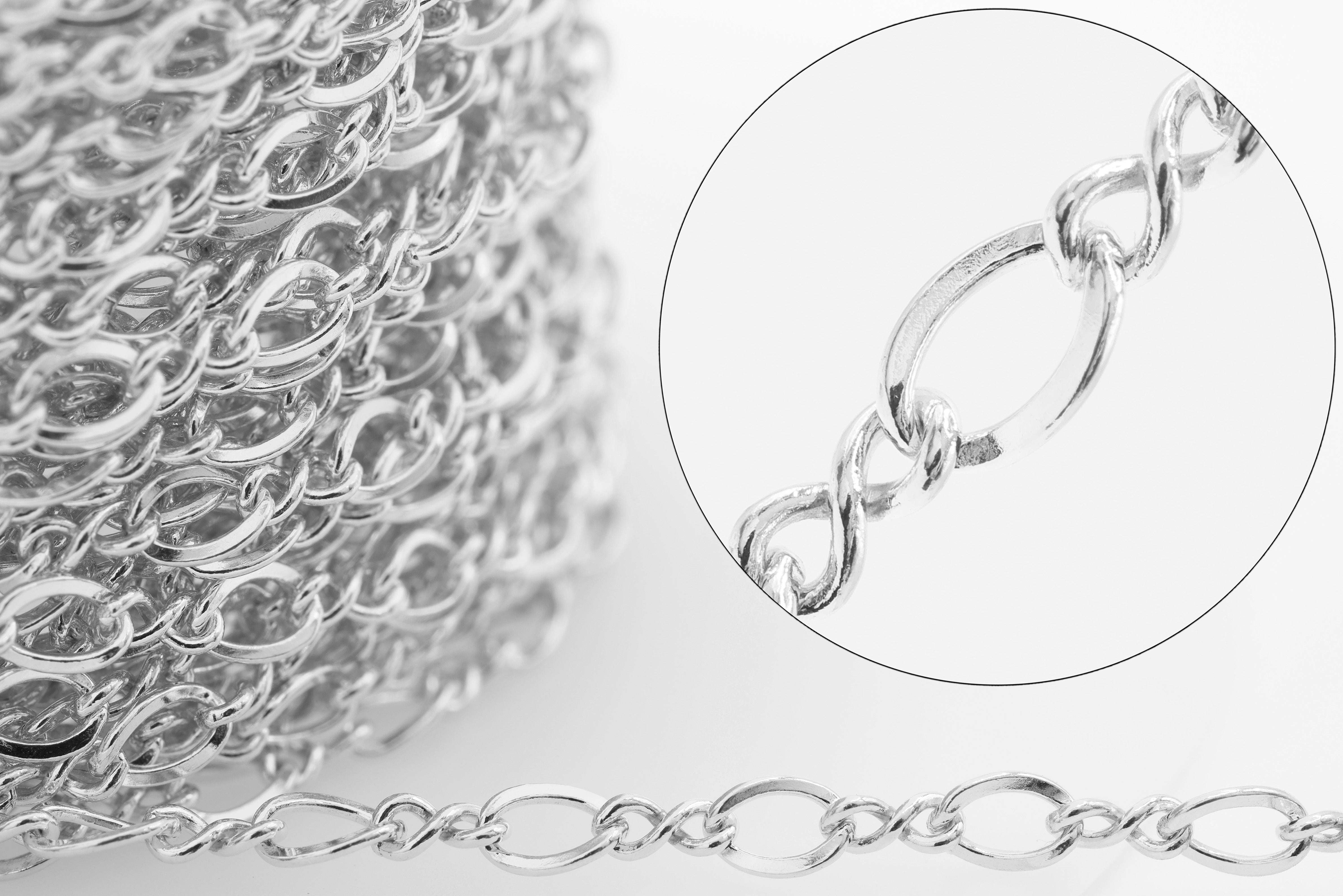 2.4mm Figure Eight Chain, 925 Sterling Silver, Wholesale, Pay Per Foot, Jewelry Making Chain