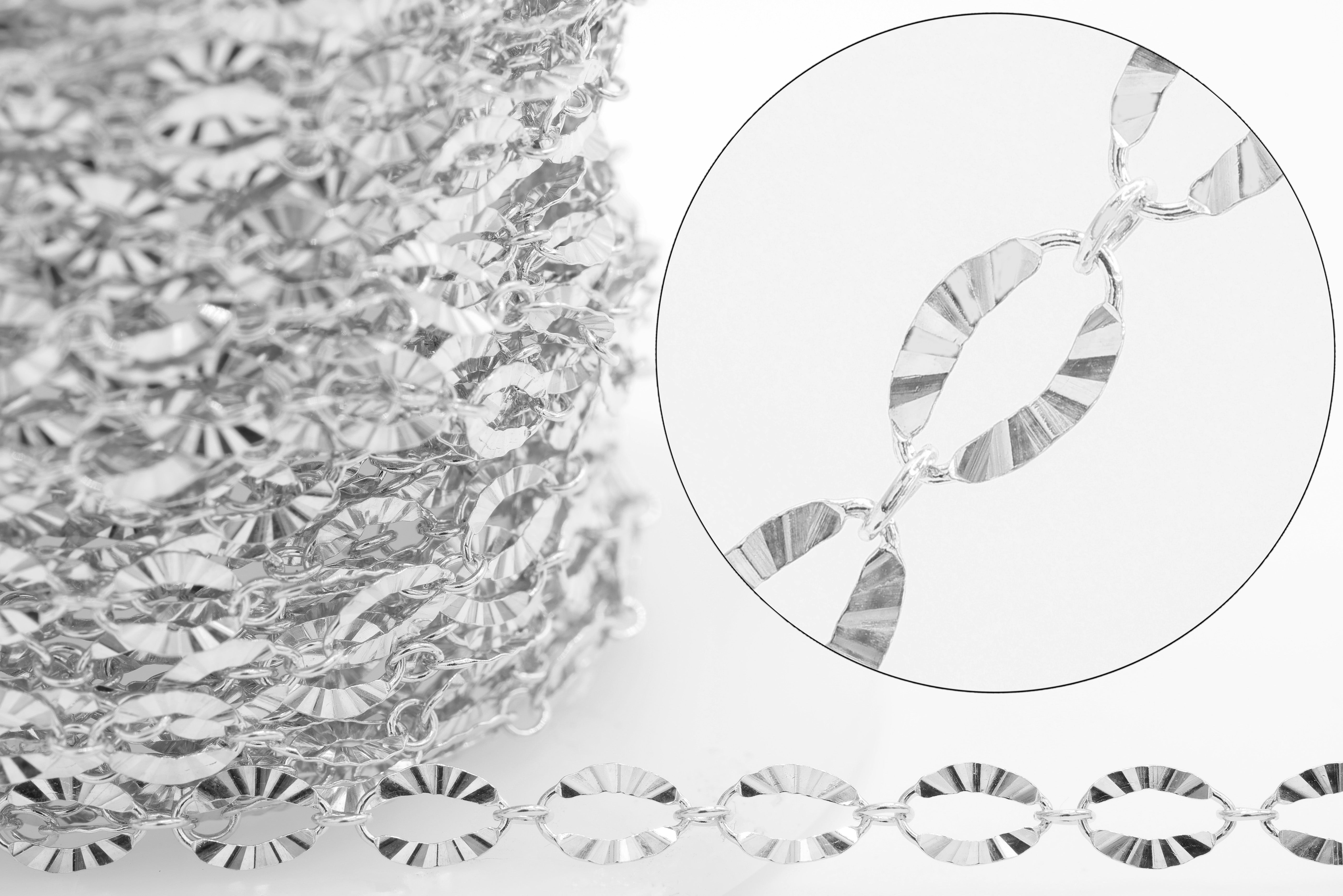 3.5mm x 5.5mm Starburst Cable Chain, 925 Sterling Silver, Wholesale, Pay Per Foot, Jewelry Making Chain