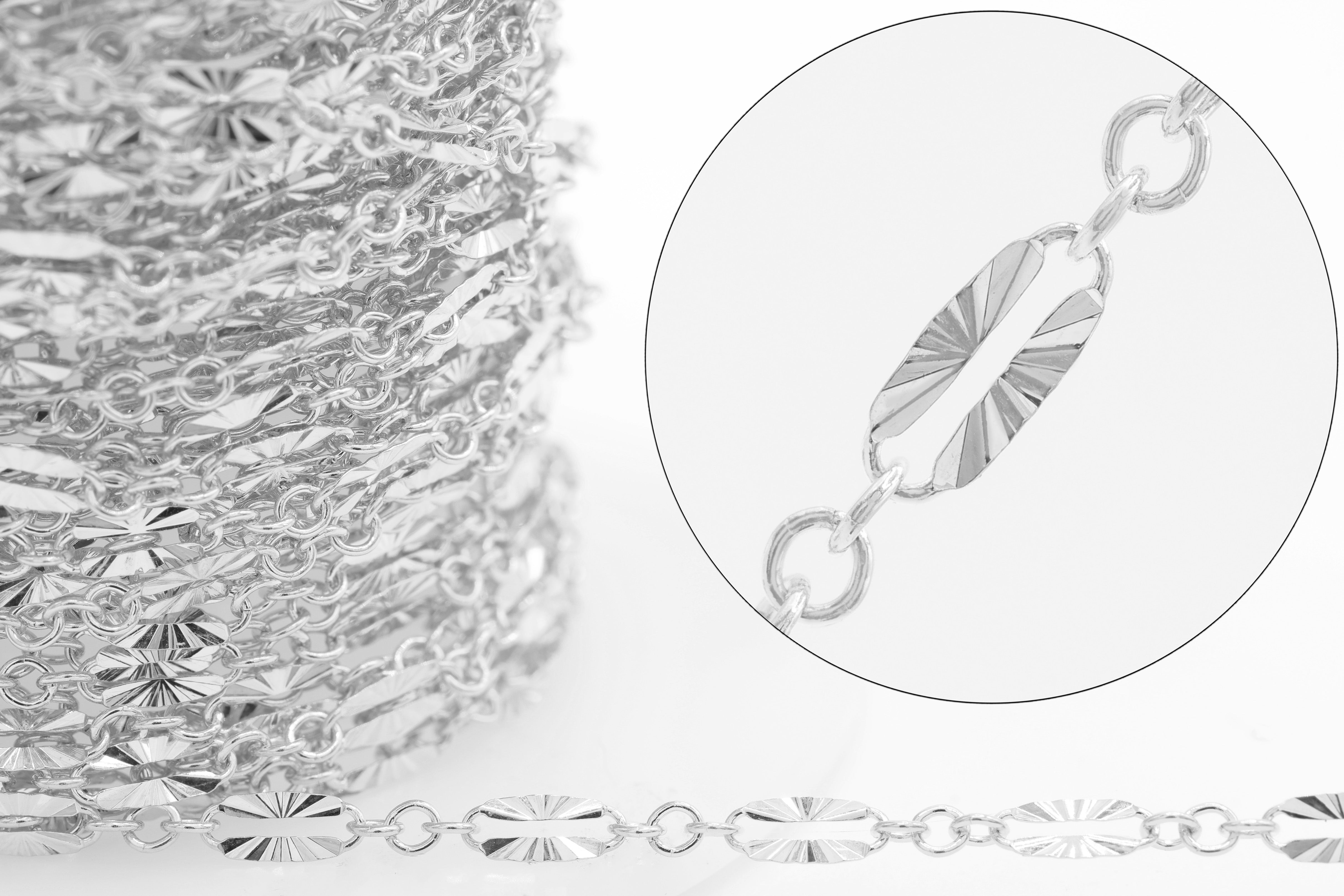 2.5mm x 5.5mm Starburst Cable Chain, 925 Sterling Silver, Wholesale, Pay Per Foot, Jewelry Making Chain