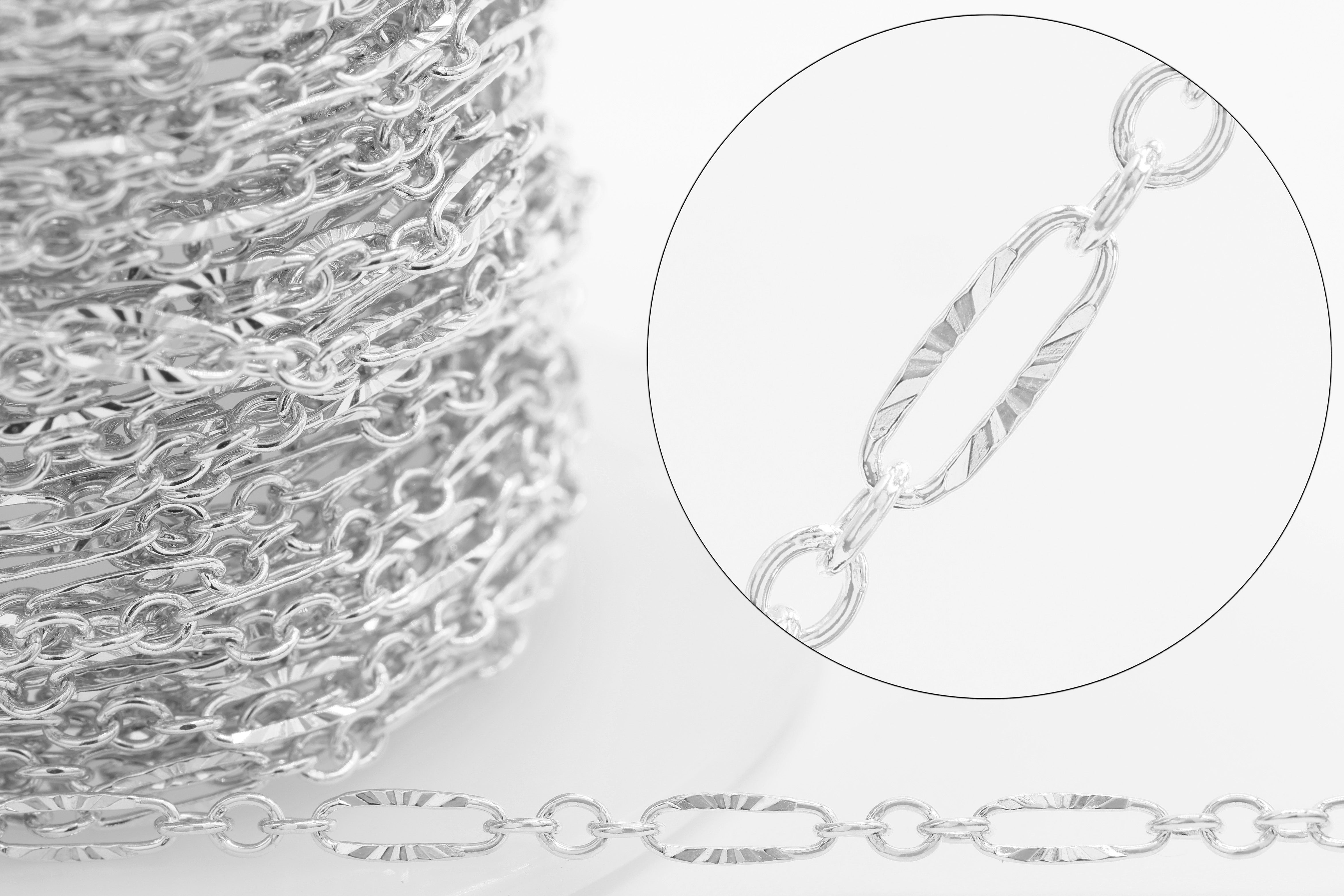 2.4mm x 6.6mm Starburst Cable Chain, 925 Sterling Silver, Wholesale, Pay Per Foot, Jewelry Making Chain