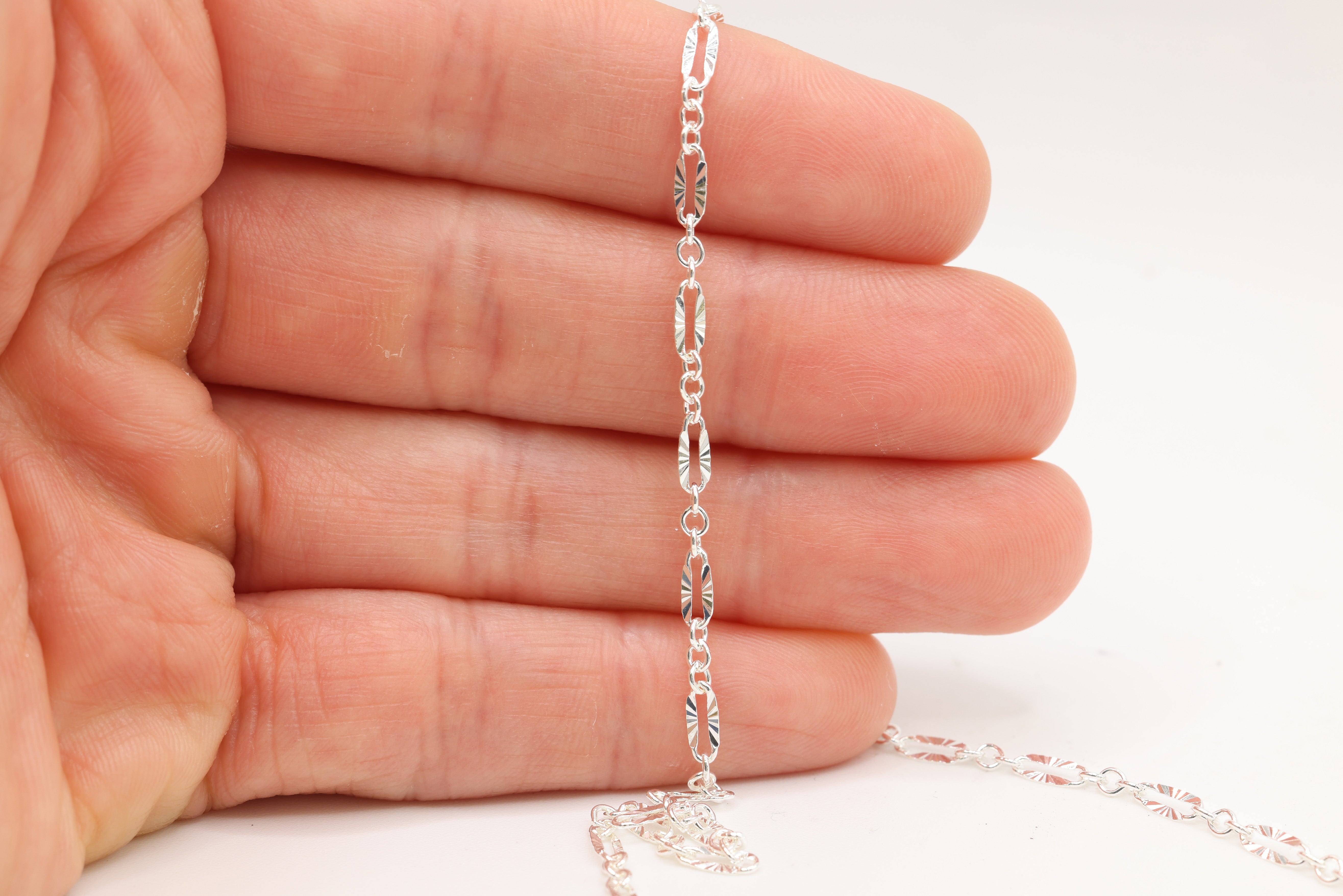 2.4mm x 6.6mm Starburst Cable Chain, 925 Sterling Silver, Wholesale, Pay Per Foot, Jewelry Making Chain