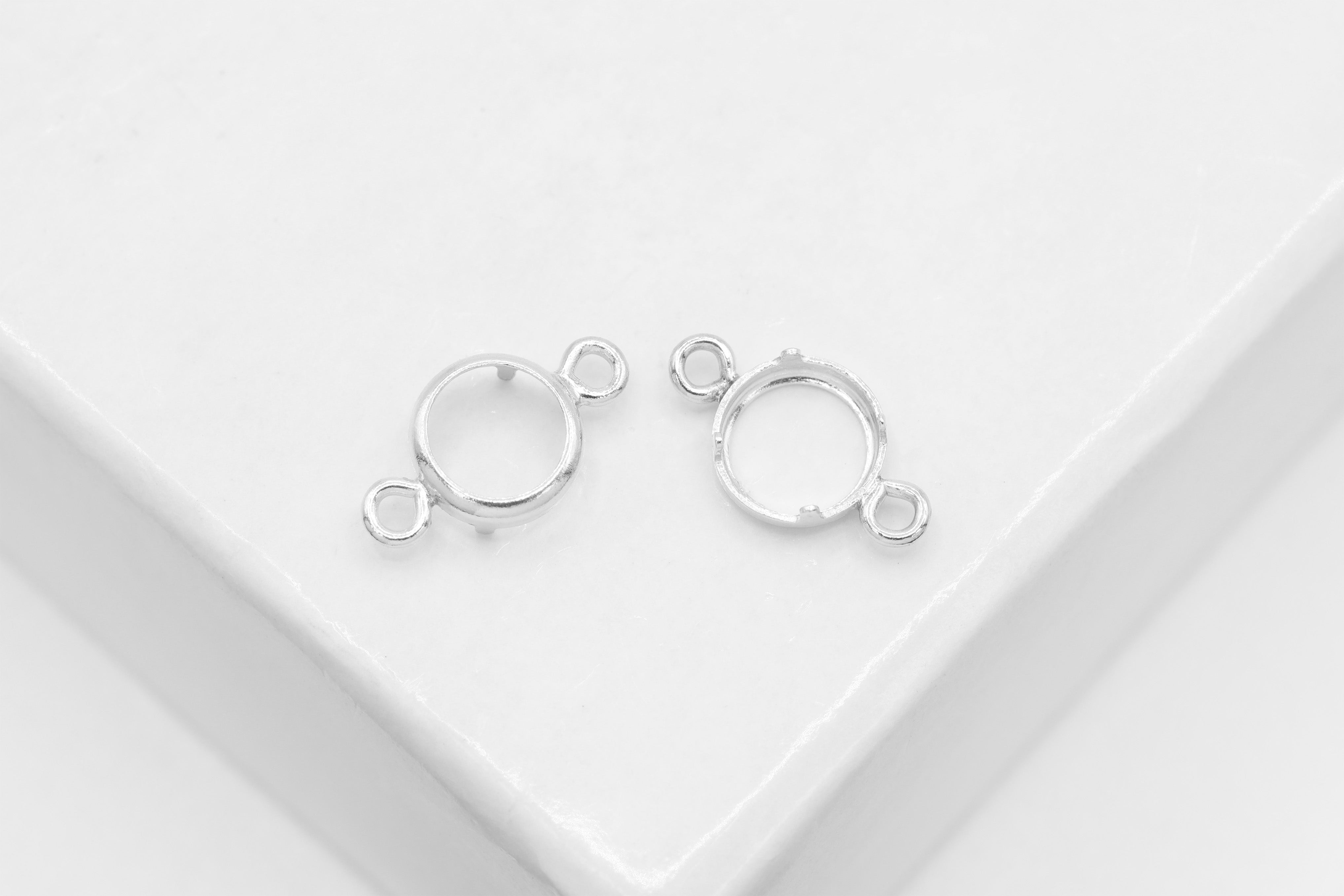 Round Connector Bezel Self Set Bracket Charm, 925 Sterling Silver, 4mm, Wholesale, Jewelry Making Charm