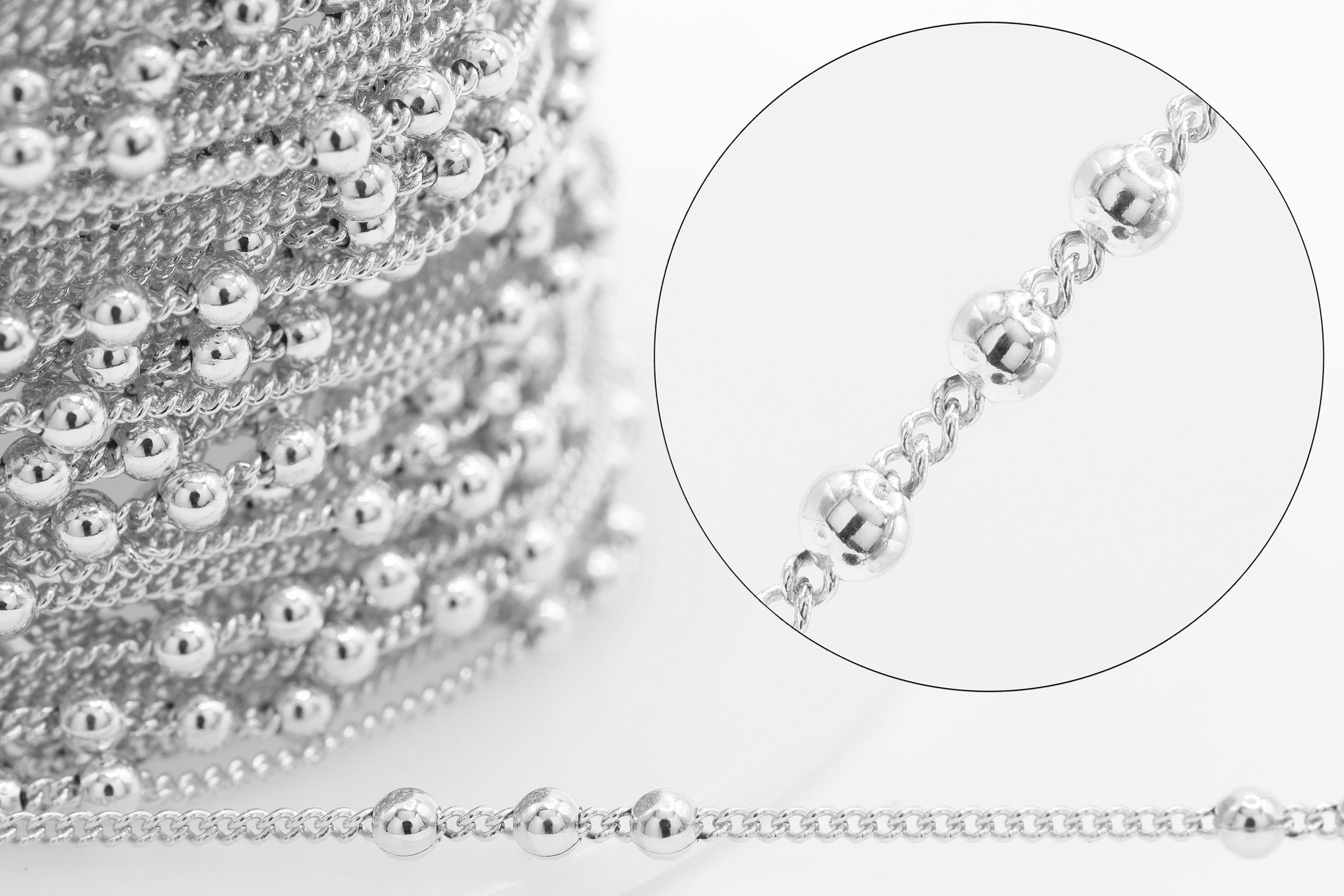 Three Bead Satellite Chain, 925 Sterling Silver, Wholesale, Pay Per Foot, Jewelry Making Chain