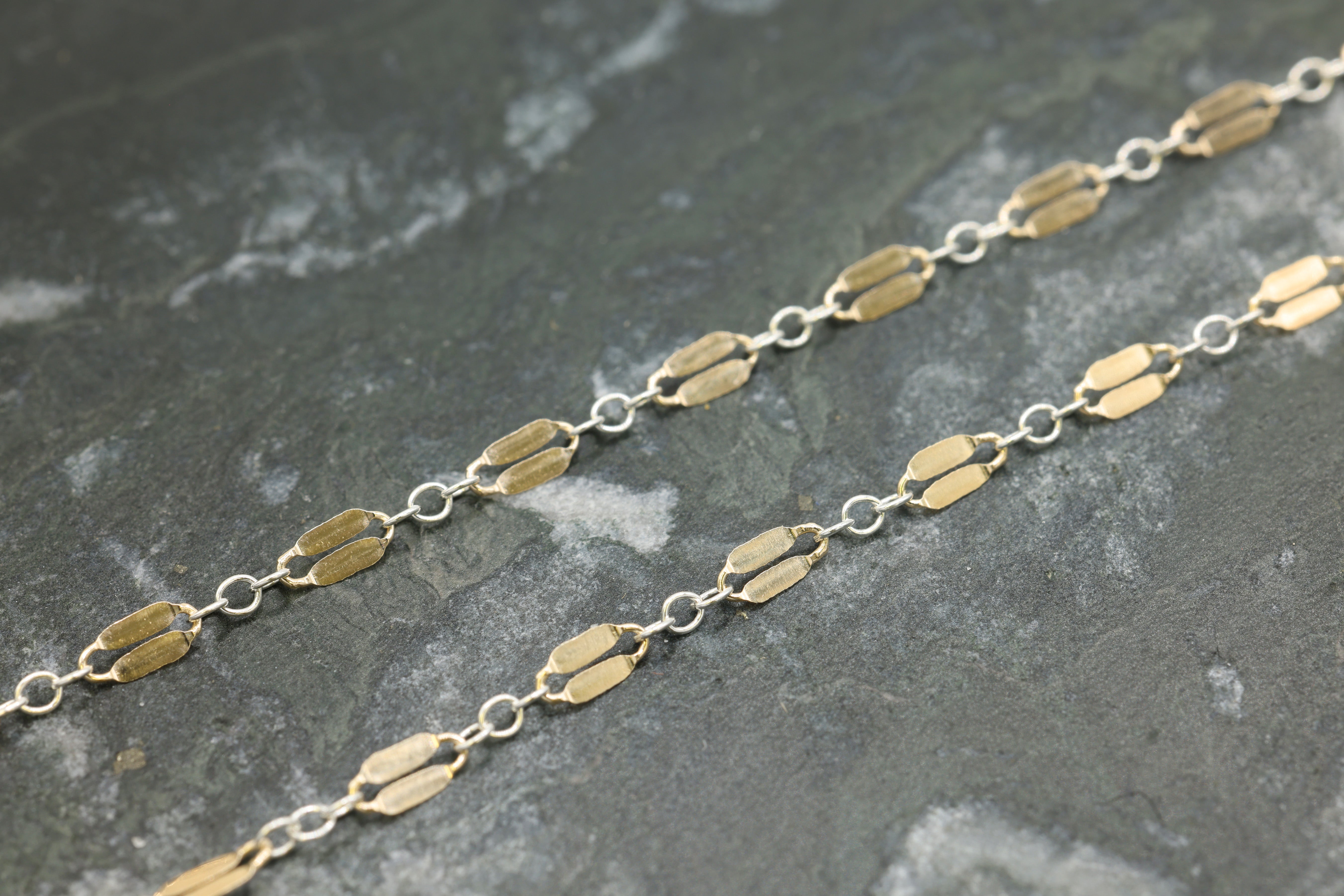 2.3mm Dapped Long & Short Two Tone Chain, 14/20 Gold-Filled and 925 Sterling Silver, Wholesale, Pay Per Foot, Jewelry Making Chain