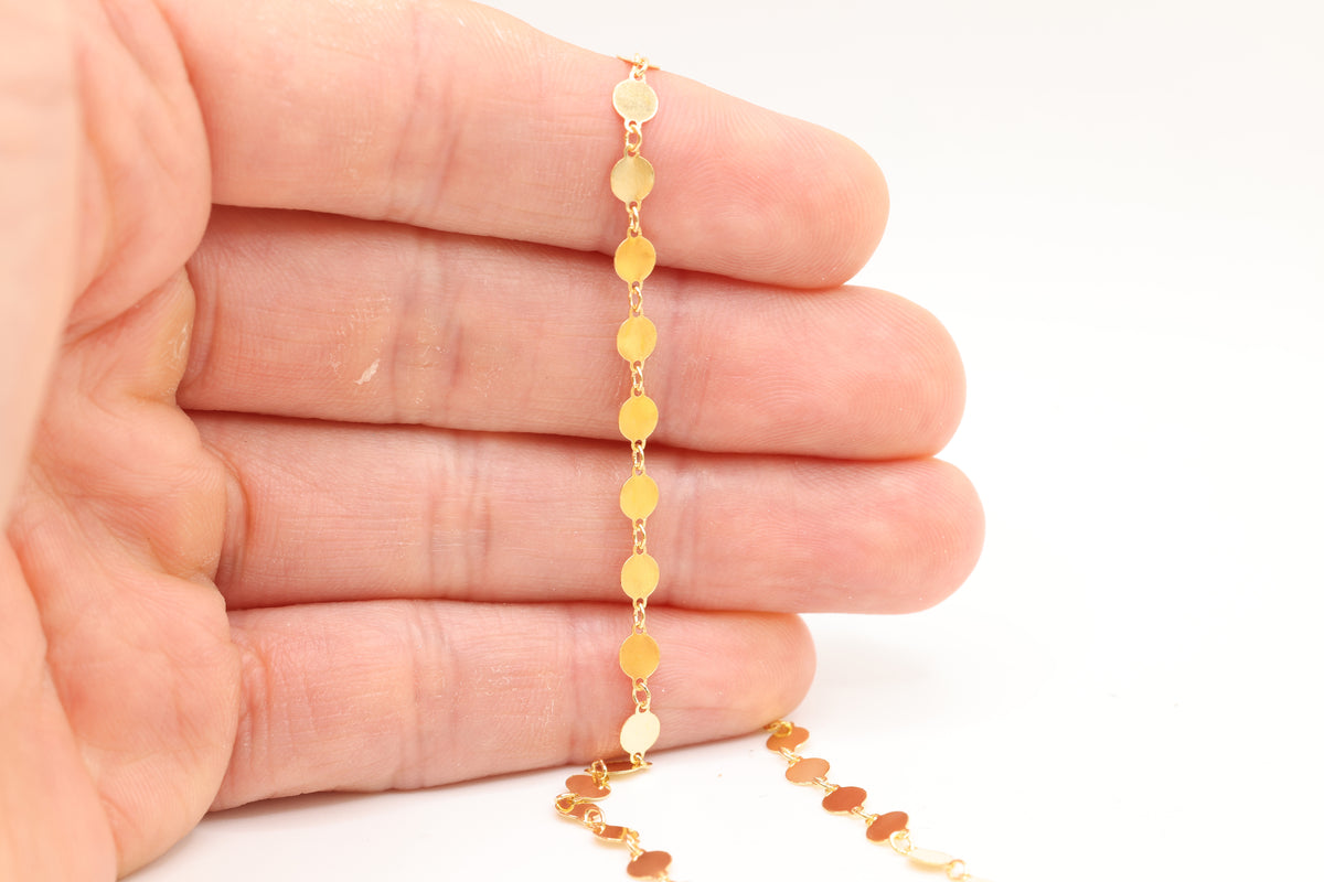 4mm Sequin Disc Chain, 14/20 Gold-Filled, Wholesale, Pay Per Foot, Jewelry Making Chain