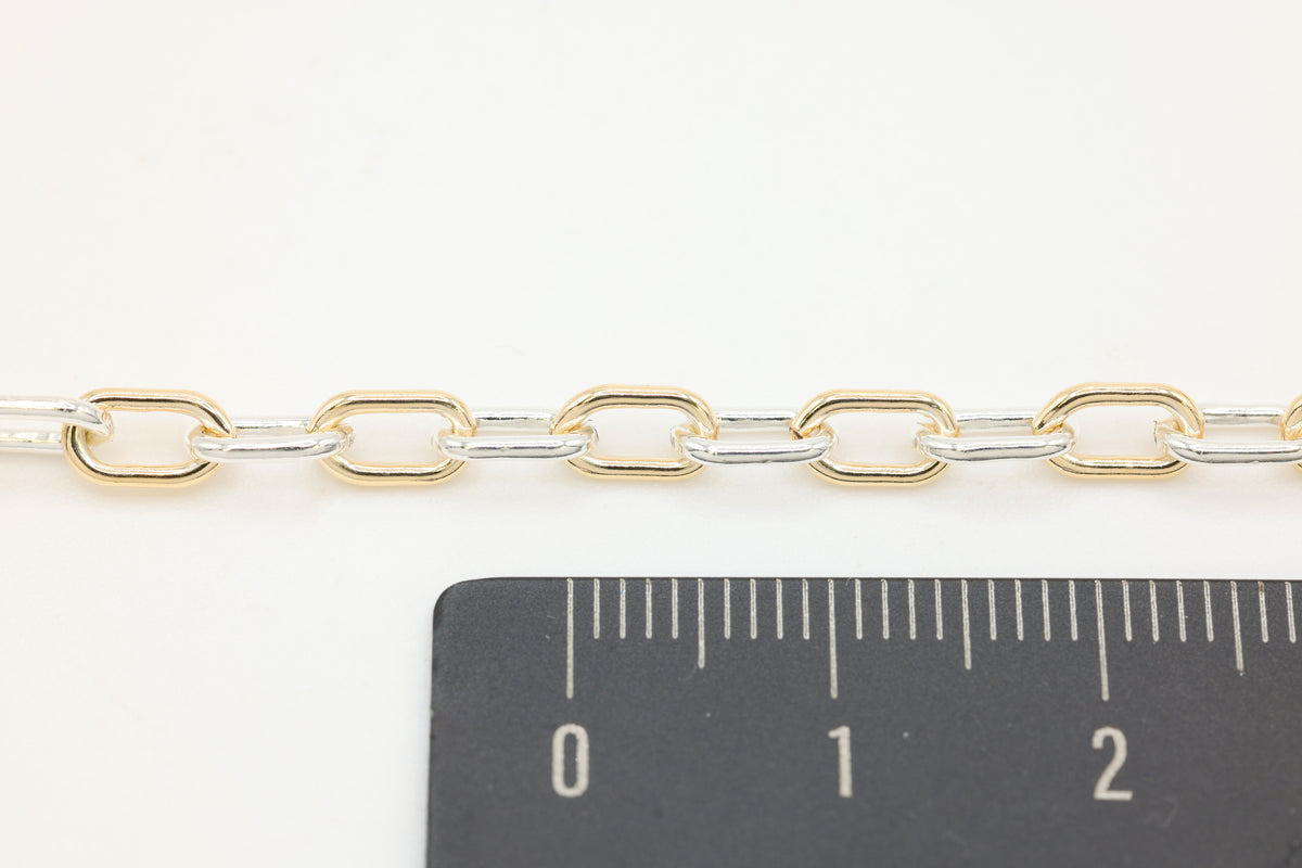 3.7mm Cable Two Tone Chain, 14/20 Gold-Filled and 925 Sterling Silver, Wholesale, Pay Per Foot, Jewelry Making Chain