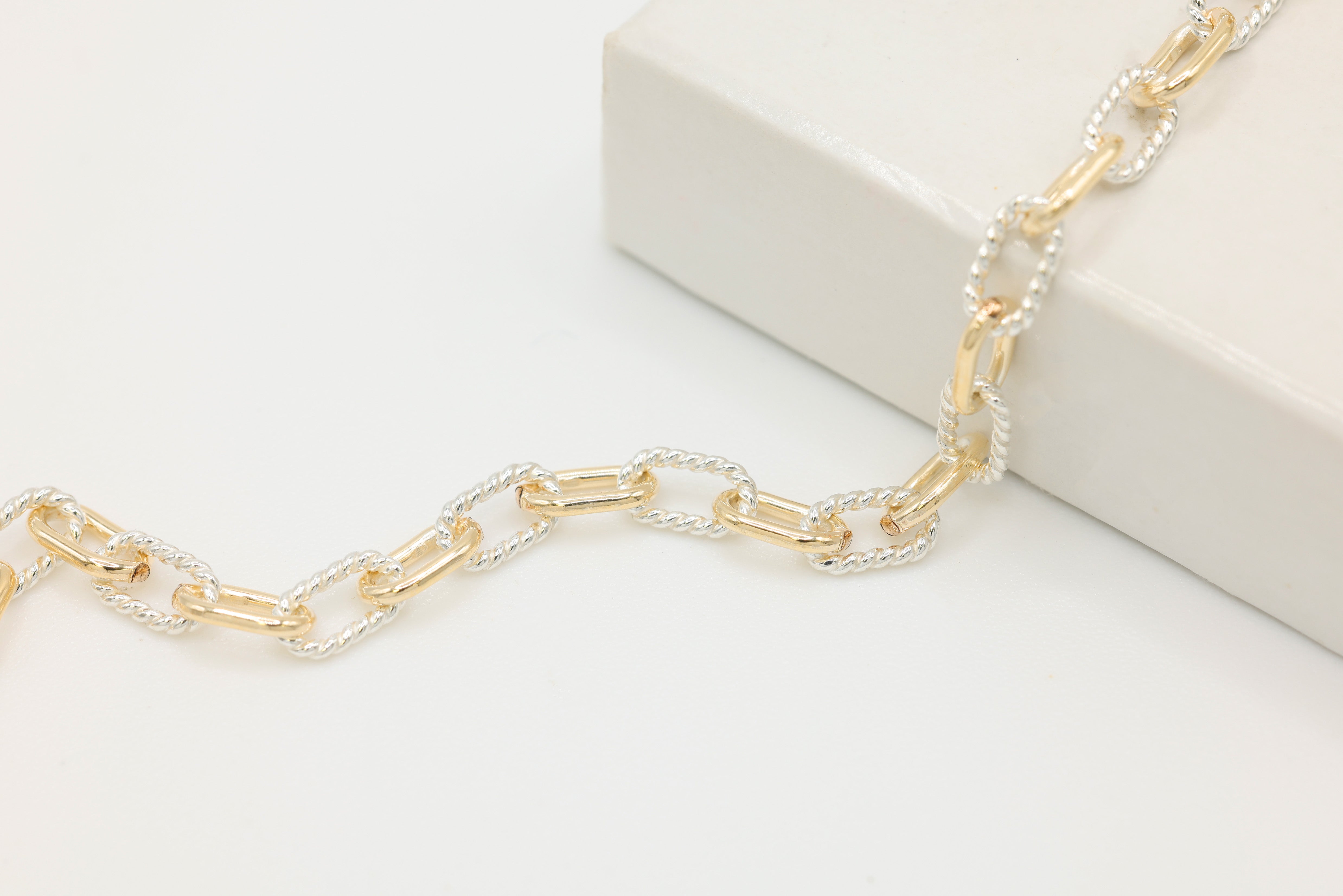 3.7mm Knurled Cable Two Tone Chain, 14/20 Gold-Filled and 925 Sterling Silver, Wholesale, Pay Per Foot, Permanent Jewelry Making Chain