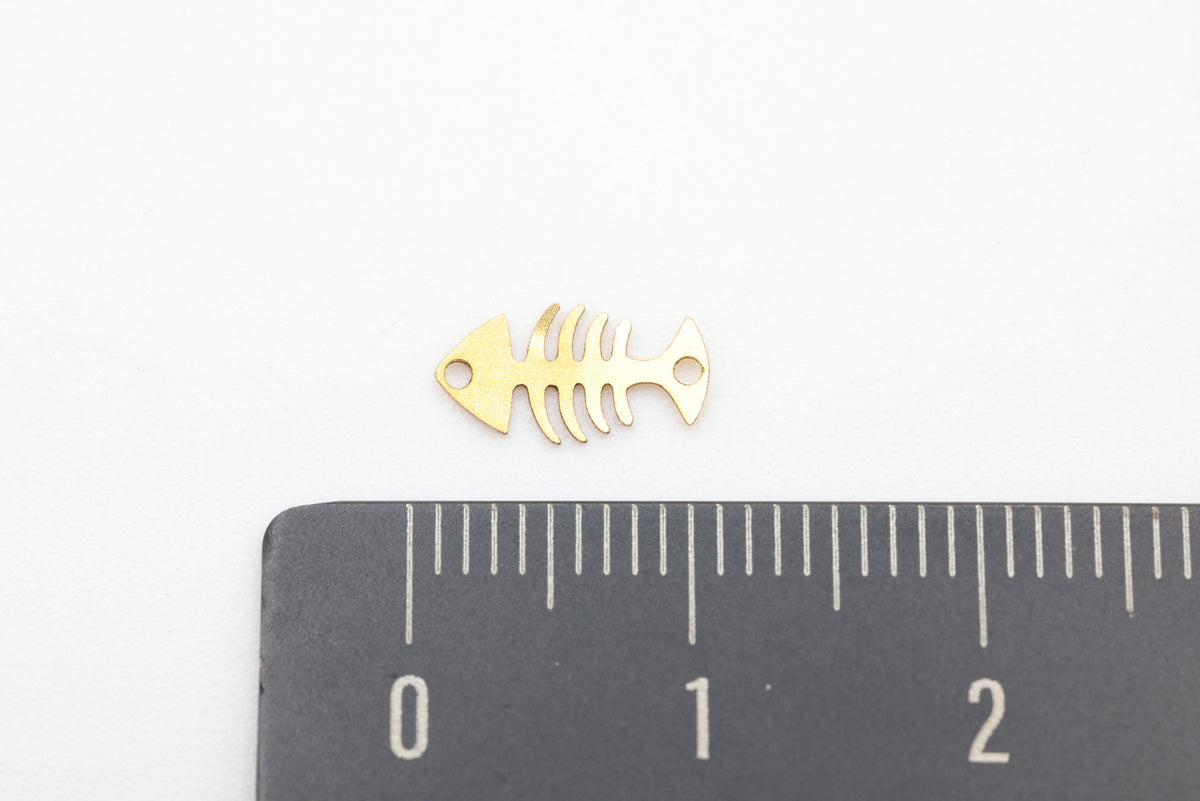 Fish Skeleton Connector Charm, 14/20 Gold-Filled, 10mm x 5mm, Wholesale, Jewelry Making Charm