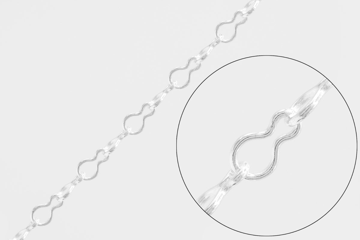 2.3mm Gourd Chain, 925 Sterling Silver, Wholesale, Pay Per Foot, Jewelry Making Chain