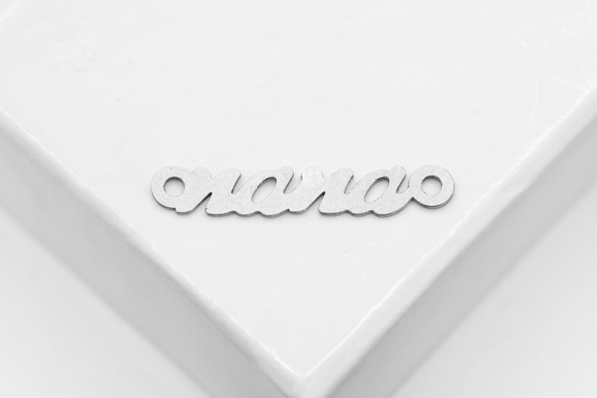 "Nana" Connector Charm, 925 Sterling Silver, 15mm x 4mm, Wholesale, Cursive Nana Grandmother Letters, Jewelry Making Charm