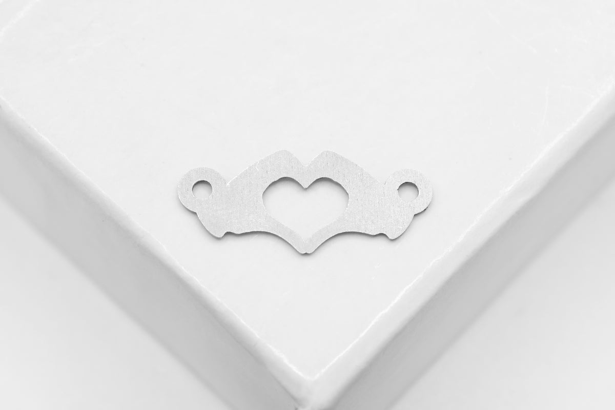 Heart Hands Connector Charm, 925 Sterling Silver, 15mm x 6mm, Wholesale, Love Heart, Jewelry Making Charm