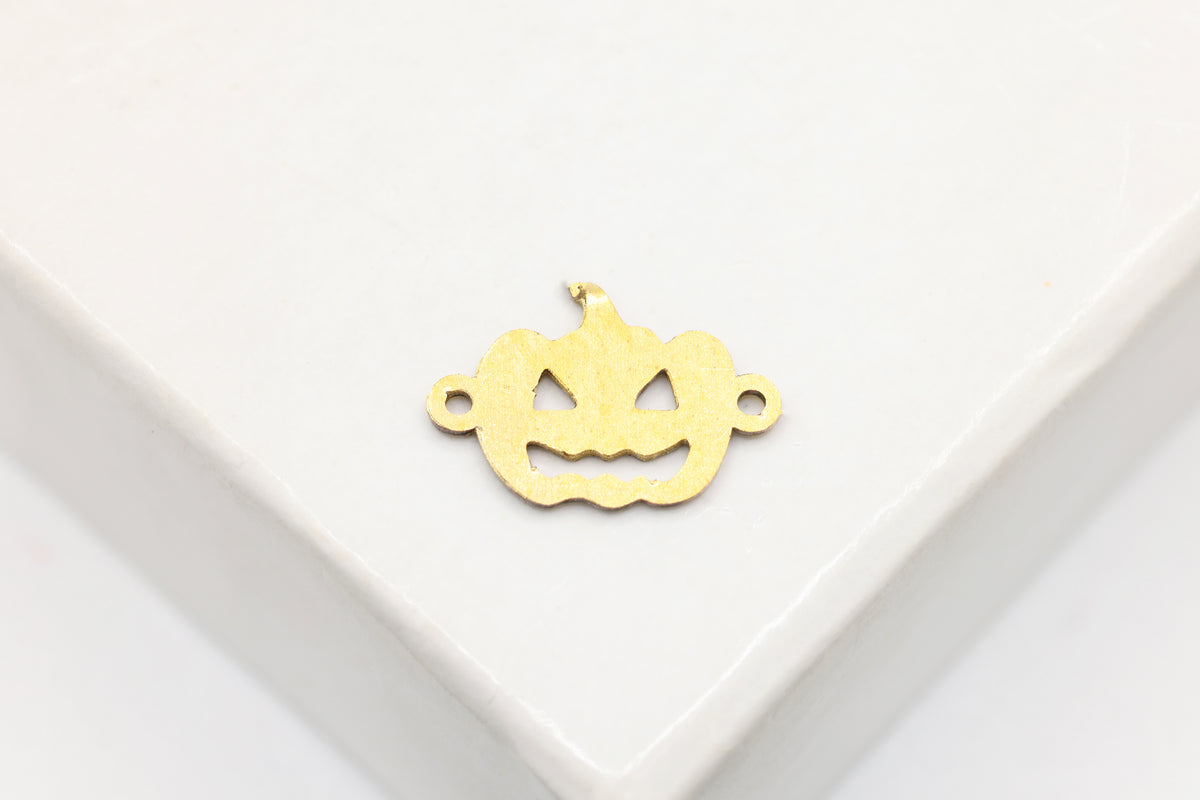 Jack-O'-Lantern Pumpkin Connector Charm, 14/20 Gold-Filled, 10mm x 7mm, Wholesale, Spooky Halloween Charm, Jewelry Making Charm