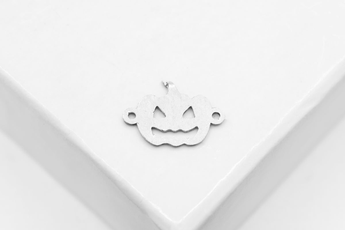 Jack-O'-Lantern Pumpkin Connector Charm, 925 Sterling Silver, 10mm x 7mm, Wholesale, Spooky Halloween Charm, Jewelry Making Charm