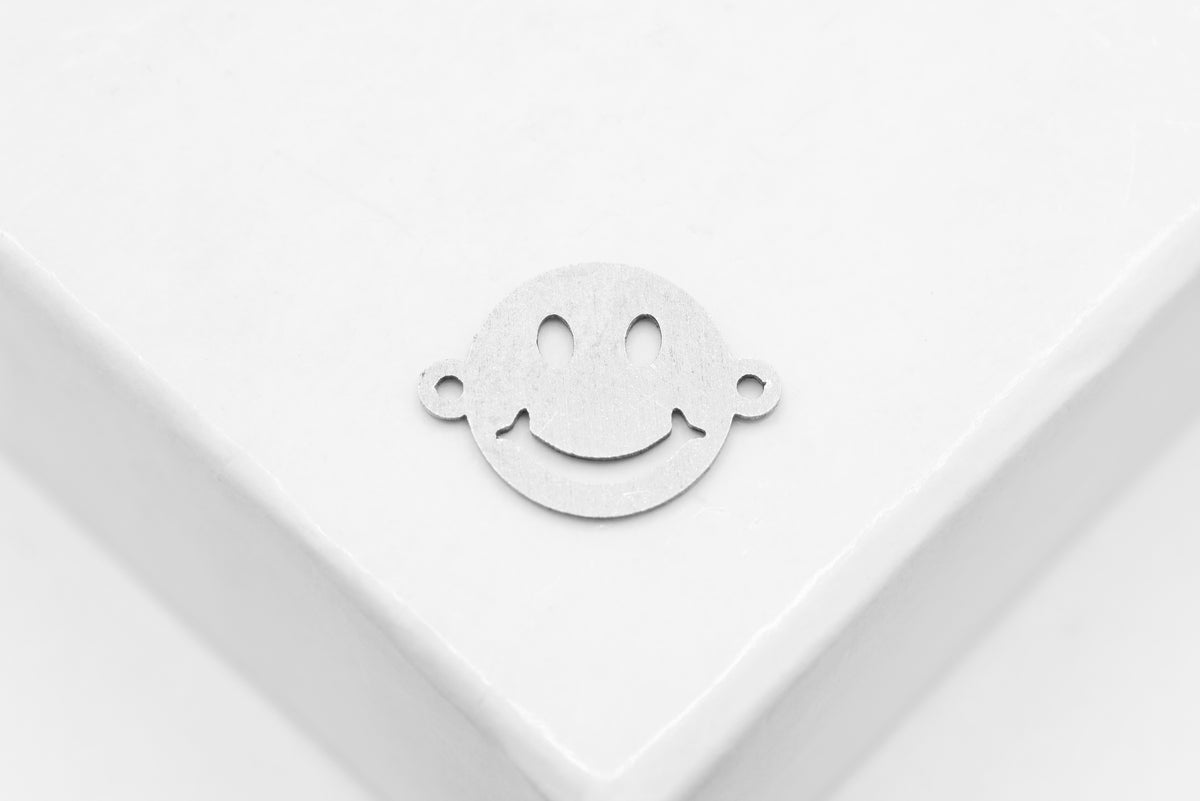 Happy Smiley Face Connector Charm, 925 Sterling Silver, 10mm x 7mm, Wholesale, Jewelry Making Charm