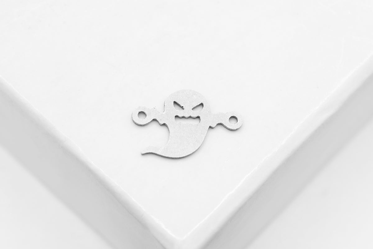 Ghost Connector Charm, 925 Sterling Silver, 10mm x 7mm, Wholesale, Spooky Halloween Ghost, Jewelry Making Charm
