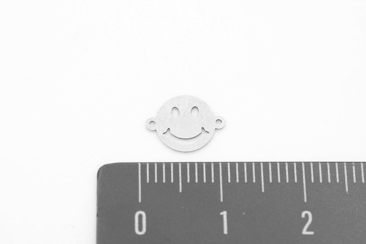 Happy Smiley Face Connector Charm, 925 Sterling Silver, 10mm x 7mm, Wholesale, Jewelry Making Charm
