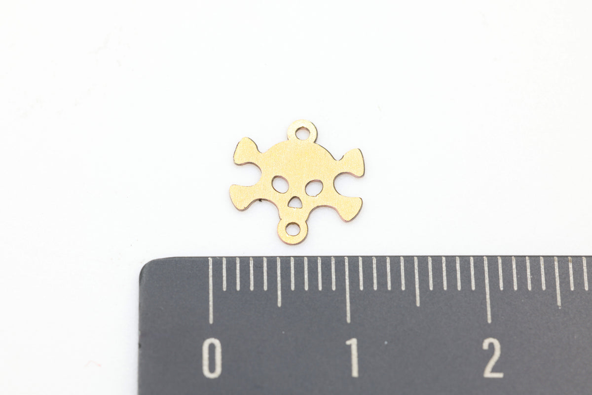 Skull and Bones Connector Charm, 14/20 Gold-Filled, 10mm x 10mm, Wholesale, Spooky Halloween Pirate Charm, Jewelry Making Charm