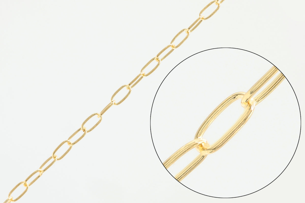 1.6mm x 3.5mm Elongated Paperclip Chain, 14/20 Gold-Filled, Wholesale, Pay Per Foot, Jewelry Making Chain