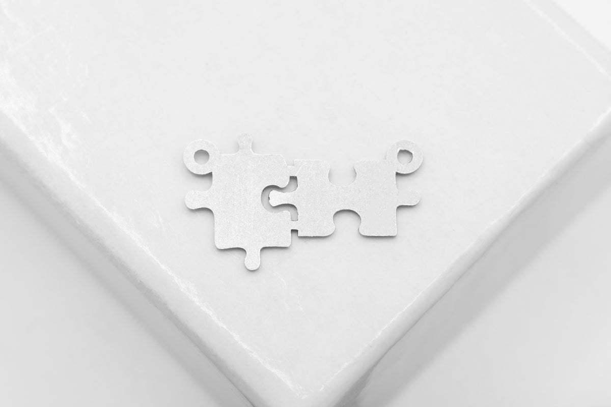 Puzzle Connector Charm, 925 Sterling Silver, 15mm x 5mm, Wholesale, Interlocking Puzzle Piece, Jewelry Making Charm