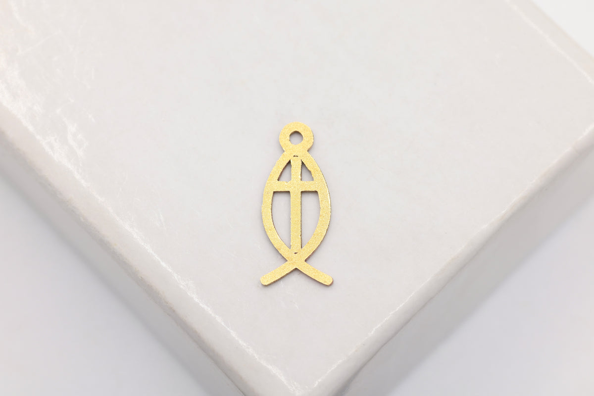 Ichthys Fish Charm, 14/20 Gold-Filled, 10mm x 5mm, Wholesale, Ichthus Cross, Jewelry Making Charm