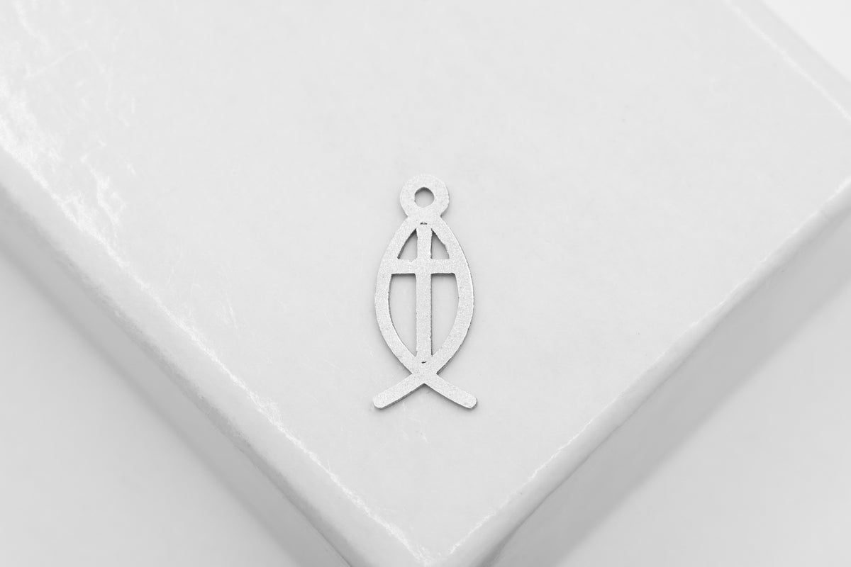 Ichthys Fish Charm, 925 Sterling Silver, 10mm x 5mm, Wholesale, Ichthus Cross, Jewelry Making Charm