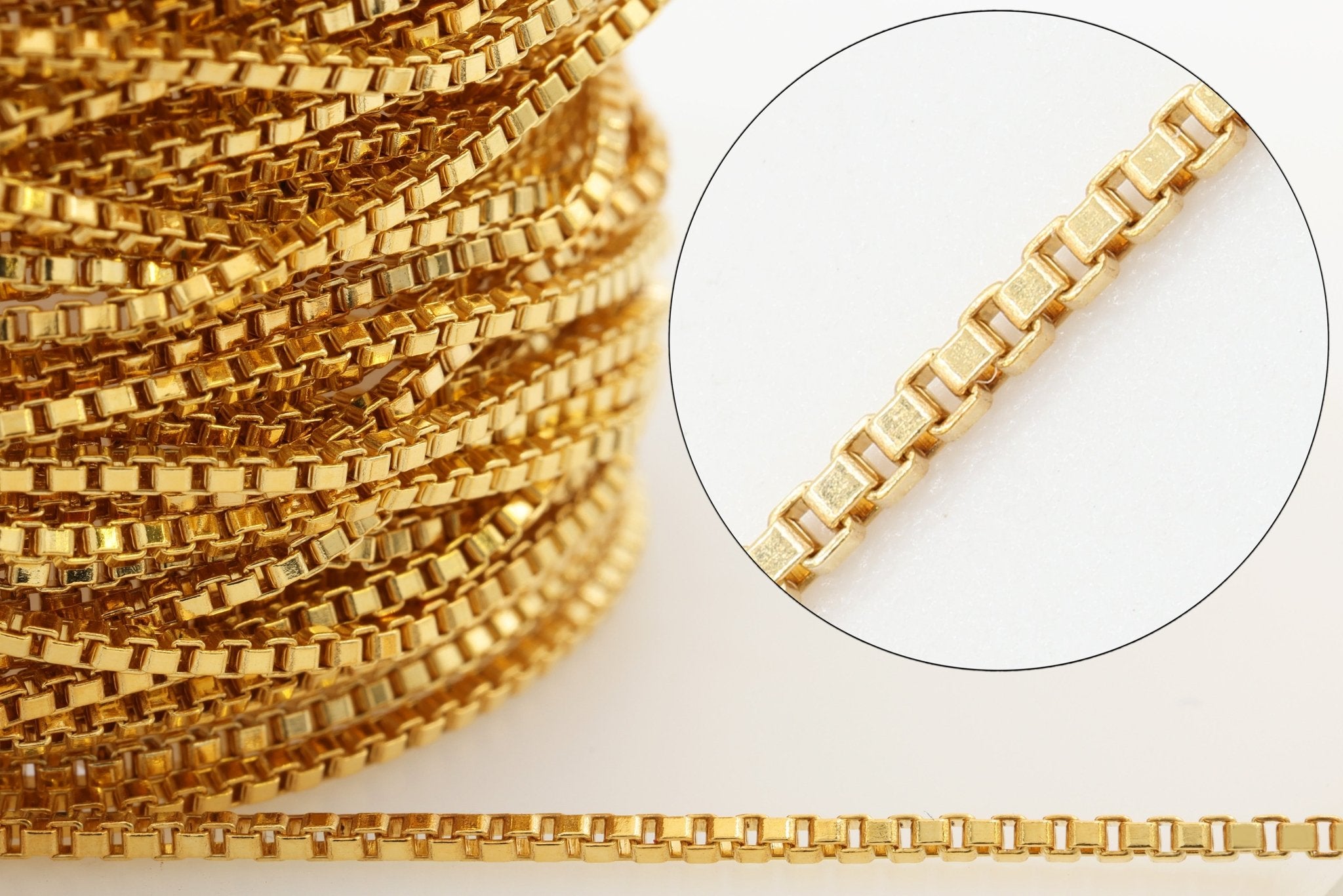 1mm Box Chain, 14/20 Gold - Filled, Wholesale, Pay Per Foot, Jewelry Making Chain - HarperCrown