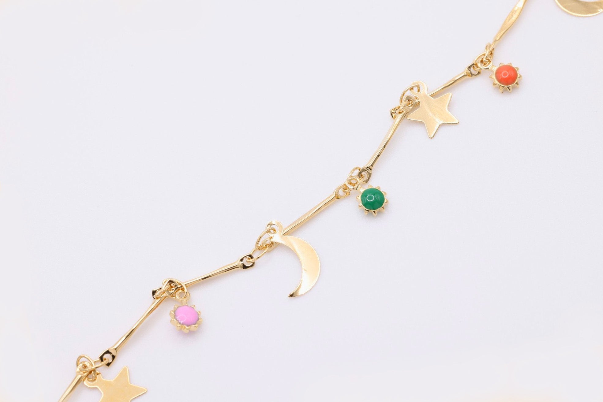 1mm x 11mm Celestial Color Enamel Flat Bar Chain, 14K Gold Overlay Plated, Wholesale Jewelry Chain - HarperCrown