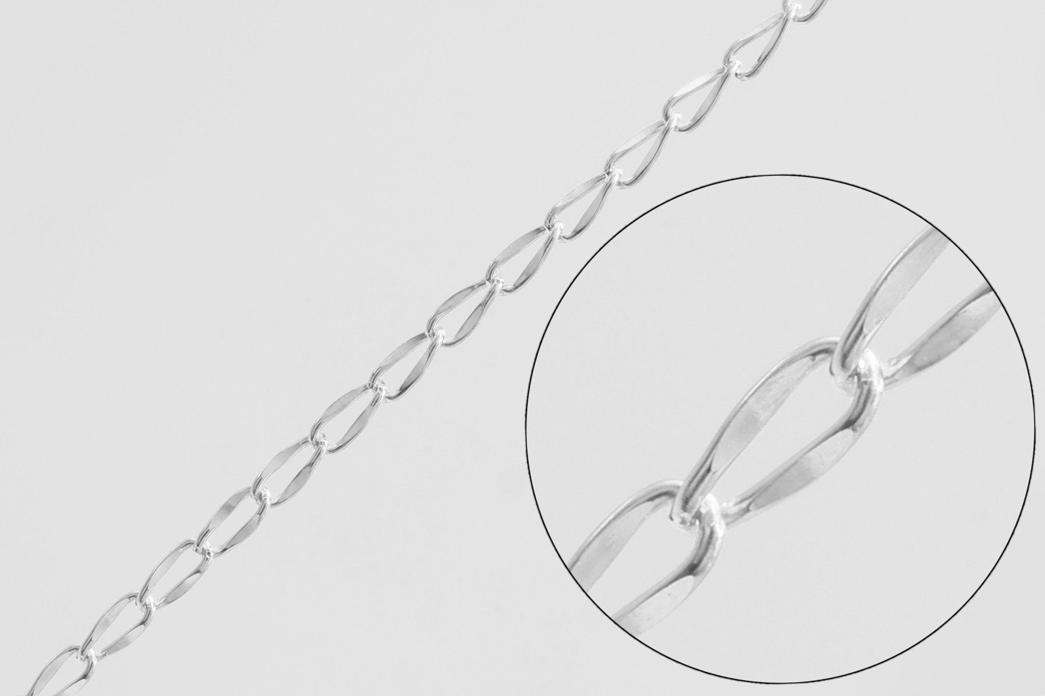 1mm x 2mm Flat Curb Chain, 925 Sterling Silver, Wholesale, Pay Per Foot, Jewelry Making Chain - HarperCrown