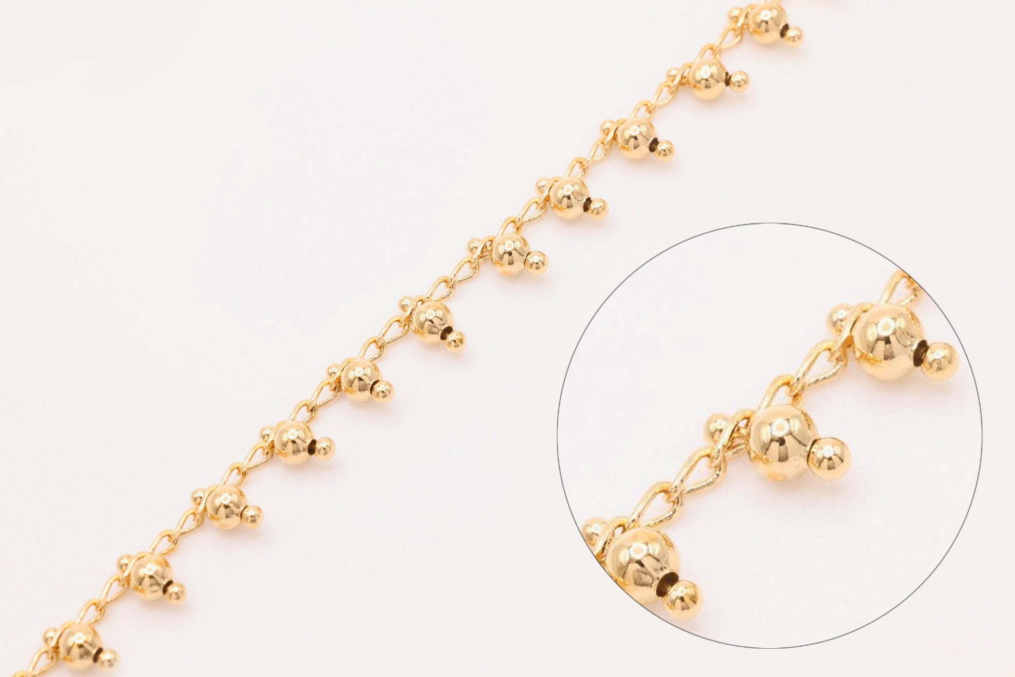 1mm x 2mm Jessica Bead Dew Drop Chain, 14K Gold Overlay Plating, Wholesale Jewelry Chain - HarperCrown