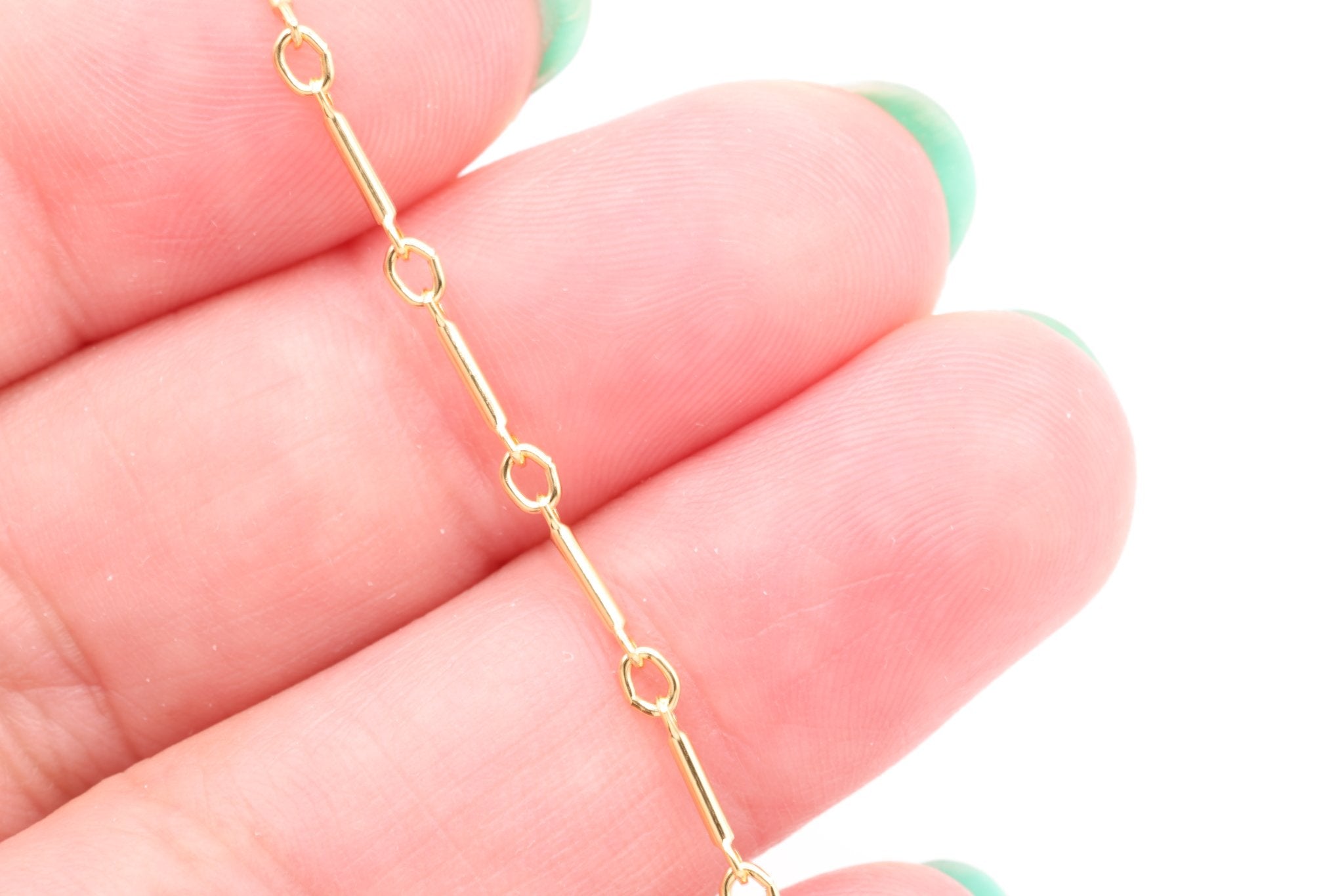 1mm x 8mm Bar Link Chain, Gold - Filled, Bulk DIY Spool Pay Per Foot Jewelry Making Chain - HarperCrown