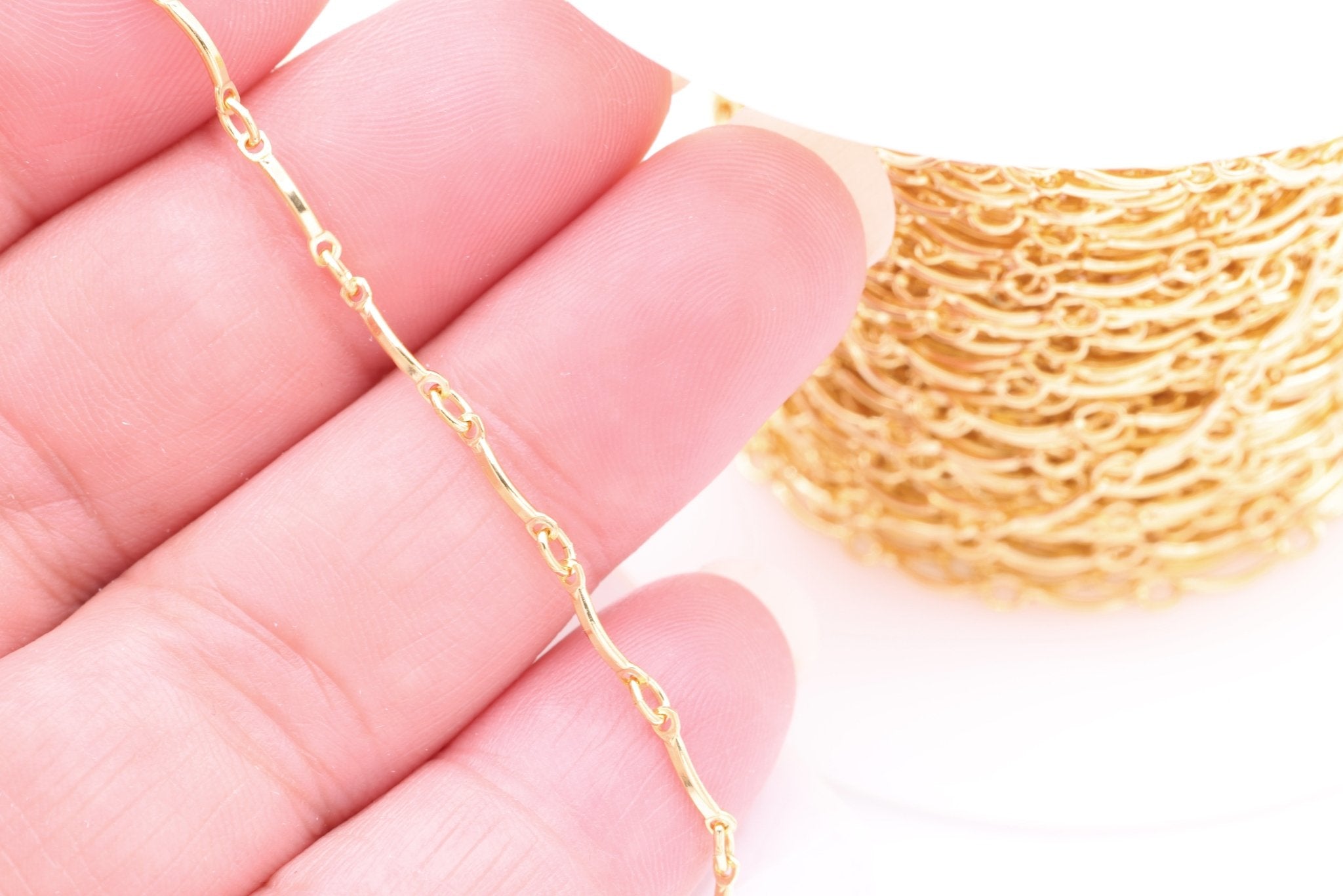 1mm x 8mm Curved Bar Chain, 14/20 Gold - Filled, Wholesale, Pay Per Foot, Jewelry Making Chain - HarperCrown