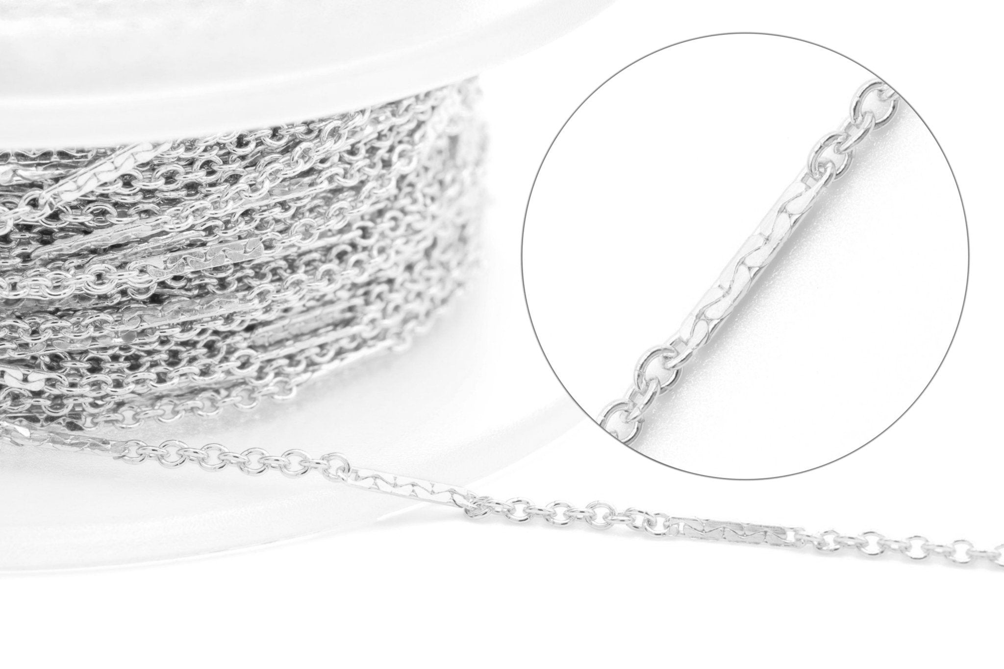 1mm x 8mm Flat Bar Chain, 925 Sterling Silver, Bulk Pay Per Foot Uncut Spools For Jewelers - HarperCrown
