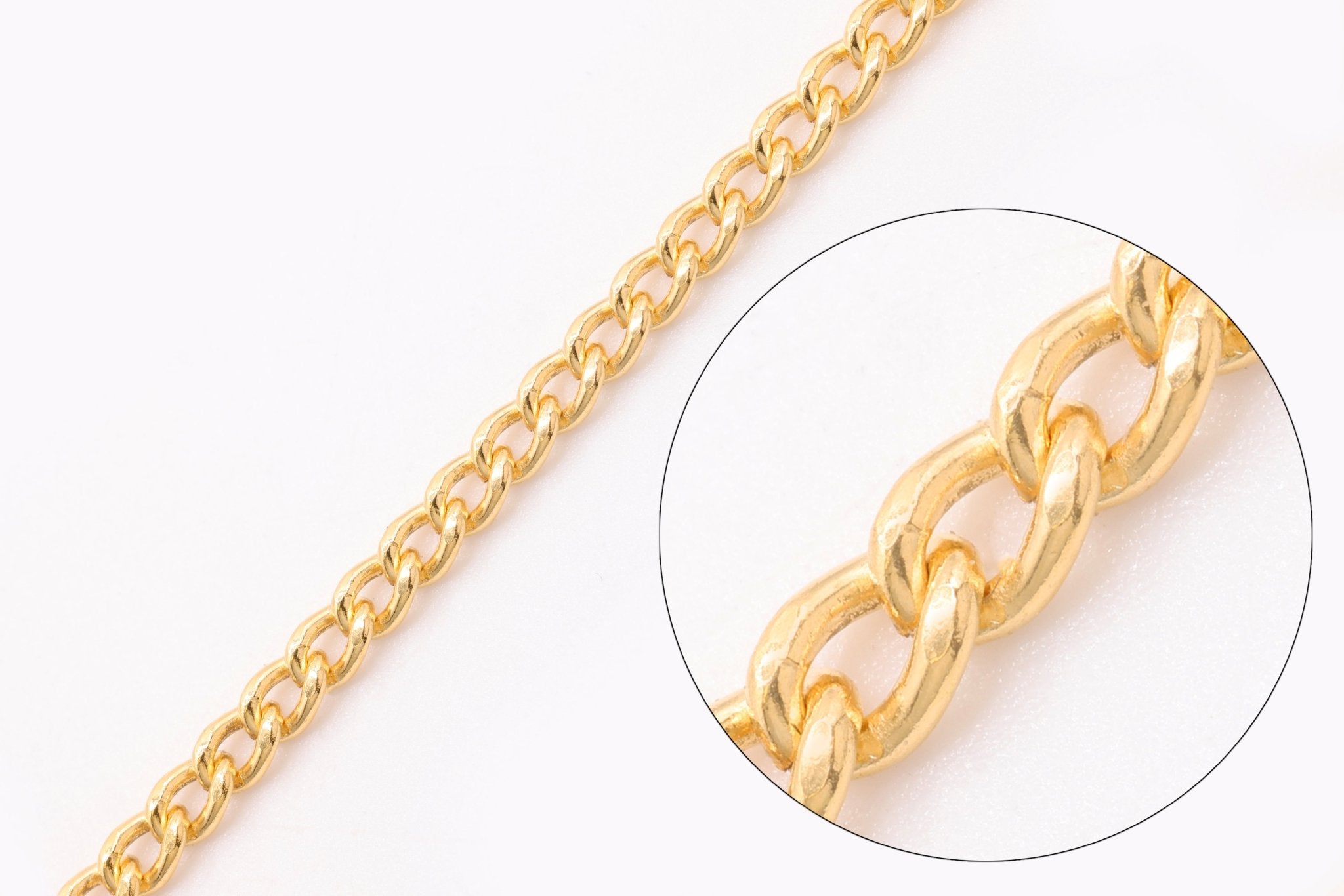 2.3mm Curb Flat Chain, 14/20 Gold - Filled, Wholesale, Pay Per Inch, Jewelry Making Chain - HarperCrown